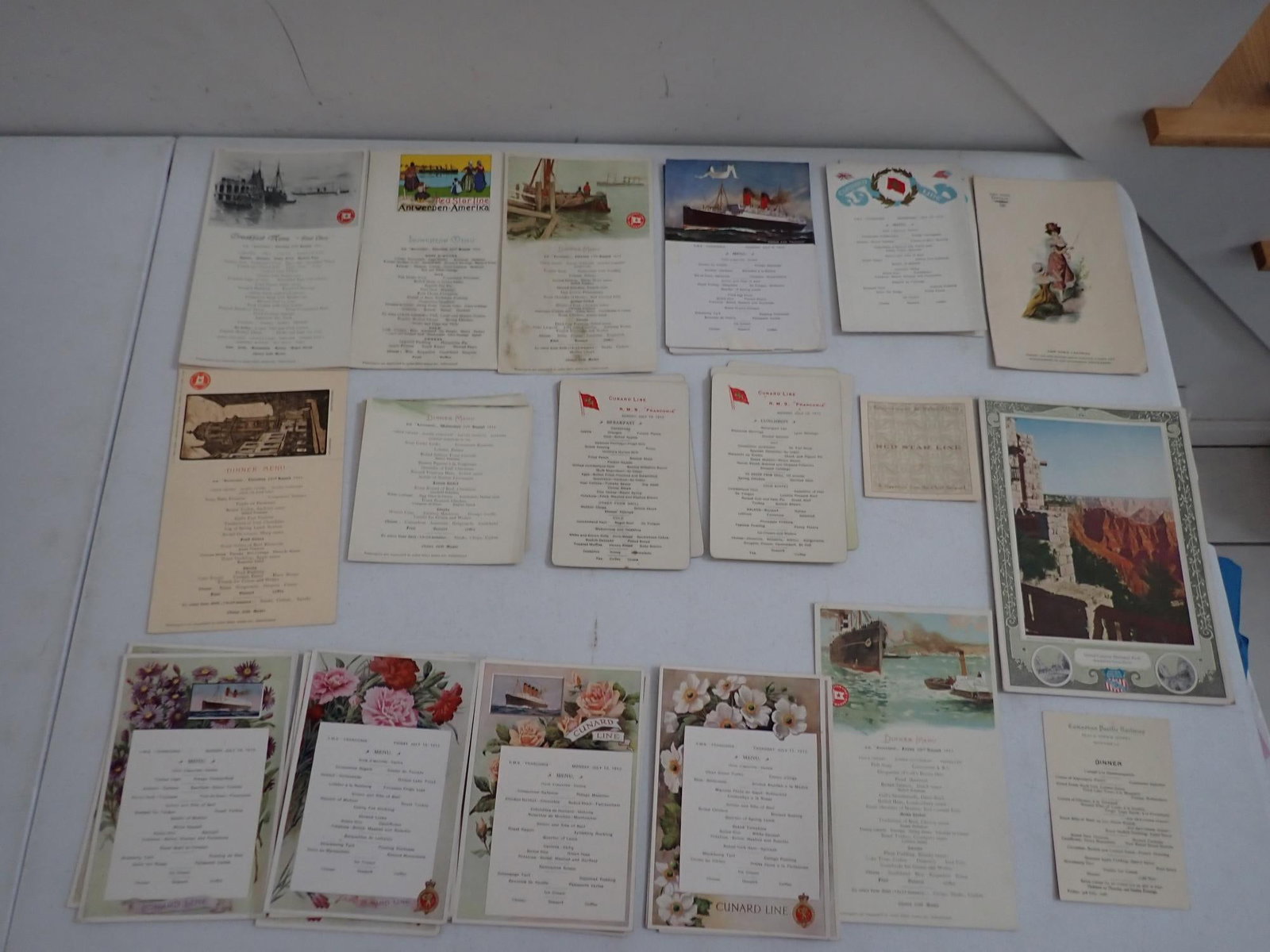 Early 1900's Steamship and Railroad Menus: Early 20th Century. Mainly from the Cunard Line R.M.S. "Franconia".