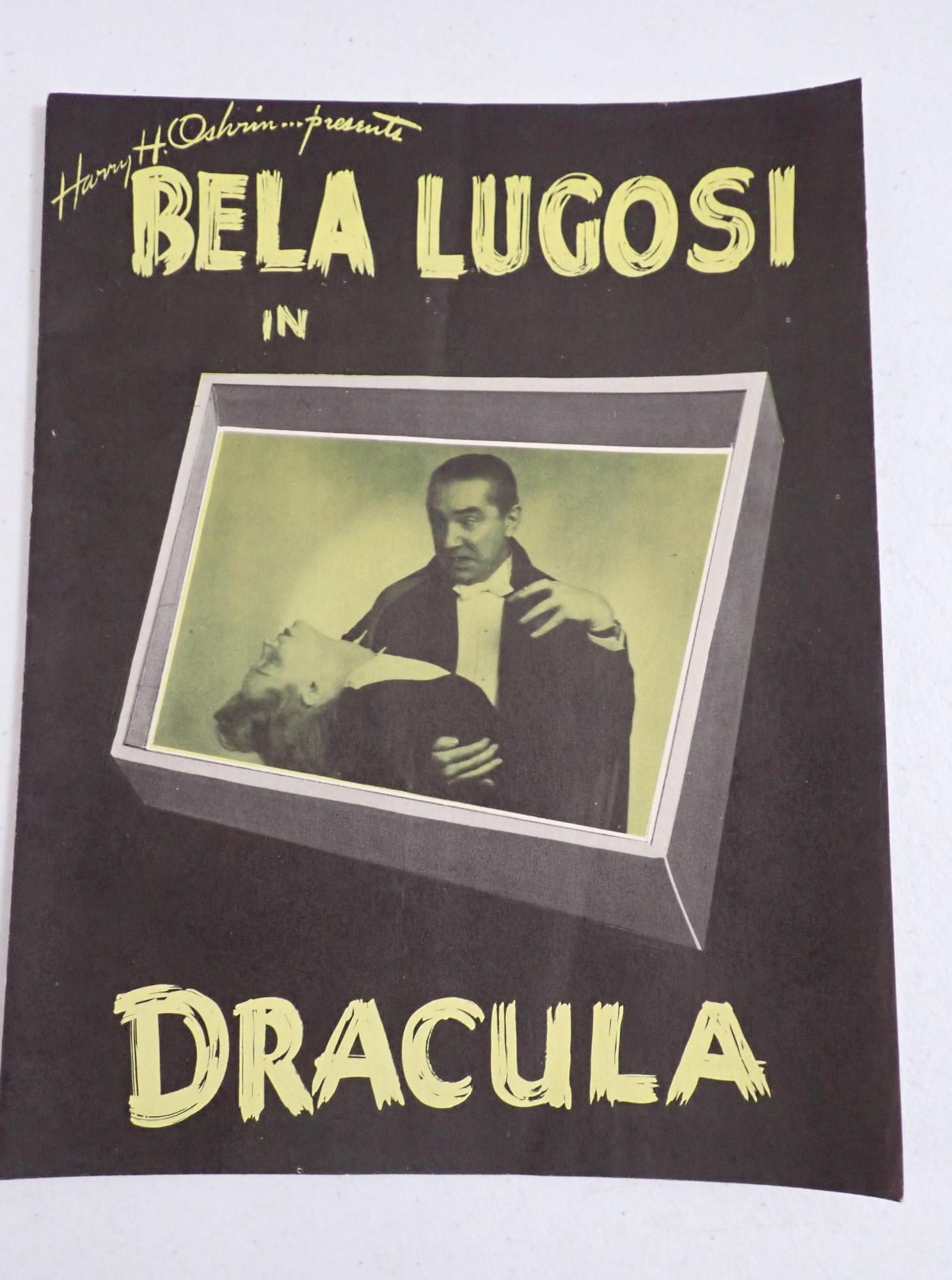 Bela Lugosi as Dracula 1943 Theatre Program: Lugosi was regularly making movies but hadn't been on stage since 1937 when he returned in 1943 as Dracula. 8 1/2" x 11". Some light creasing but otherwise good condition.