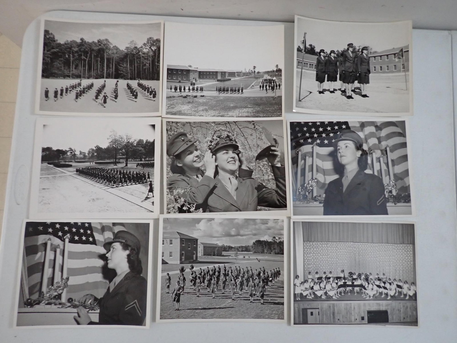 FDR & Eleanor Roosevelt at Camp Lejeune, etc.: Mainly 8" x 10" World War II Era Photos from Camp Lejeune. Franklin Delano Roosevelt and Eleanor. Women Marines, Training, Dogs, and some entertainer publicity photos.