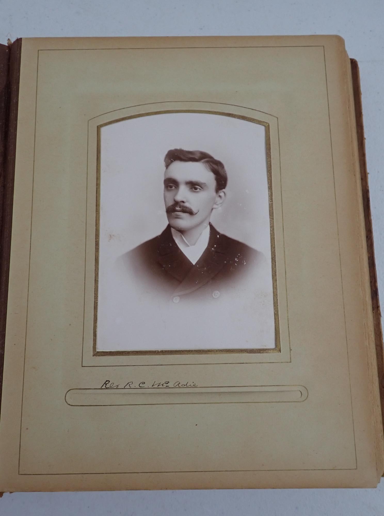 Victorian Photo Album & framed photo: Soldier in uniform. Writing identifies him as "Grant Philips, Another is identified as "Mabel Clair Phillips - Indian Girl." Ambrotype (cracked) in thermoplastic case. Babies, children, and other