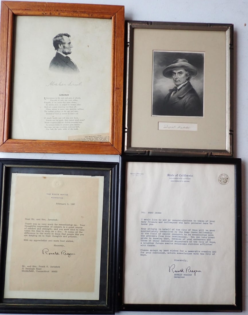 2 Ronald Reagan letters, Daniel Webster and Abe Lincoln prints (1 of 12)