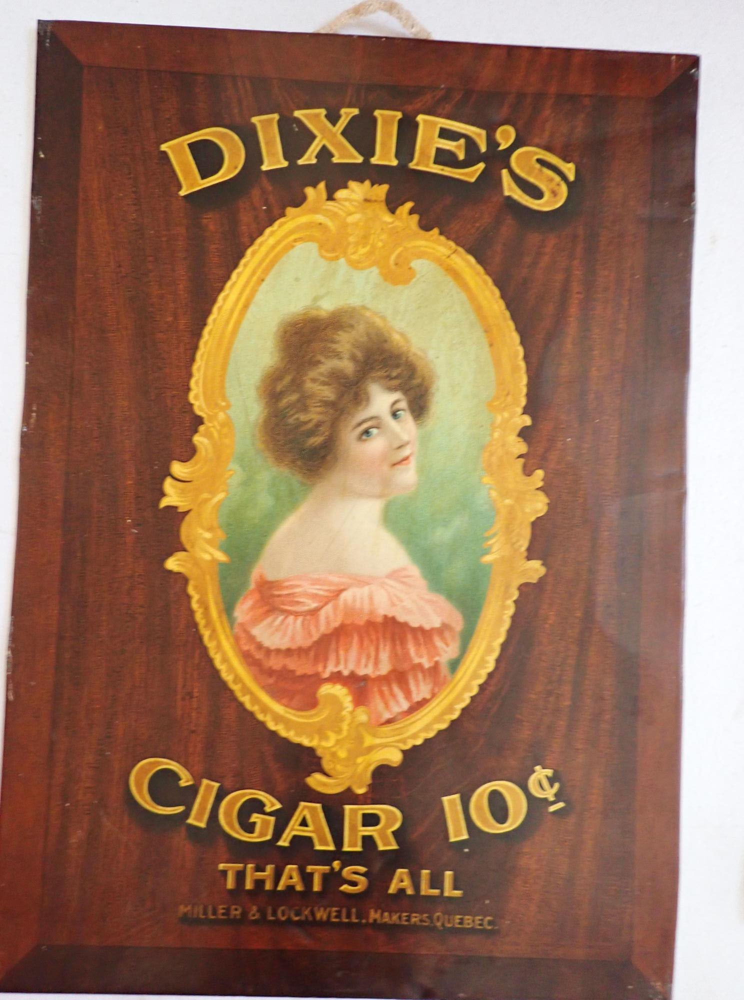 Dixie's Cigar 10 cent Cigar Sign w/ Victorian Woman (1 of 7)