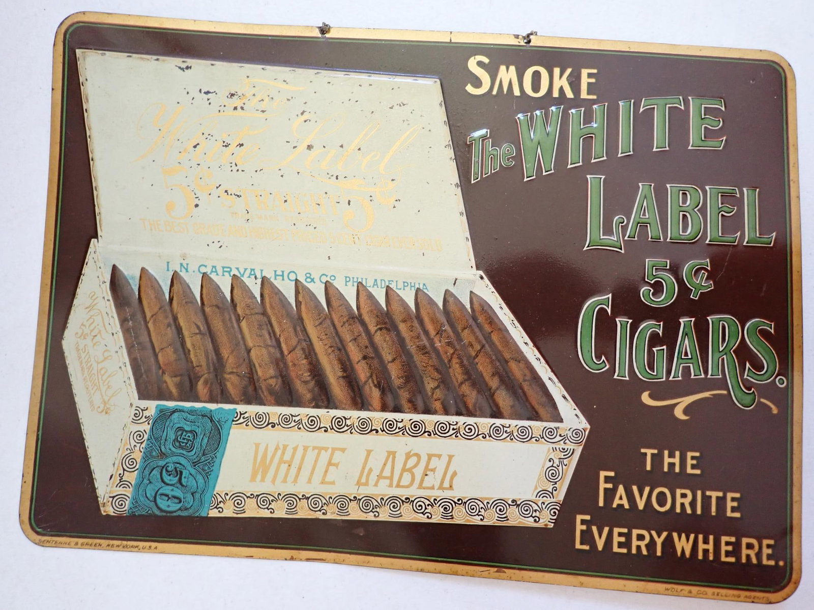 Smoke White Label 5 cent Cigars Advertising Sign (1 of 7)