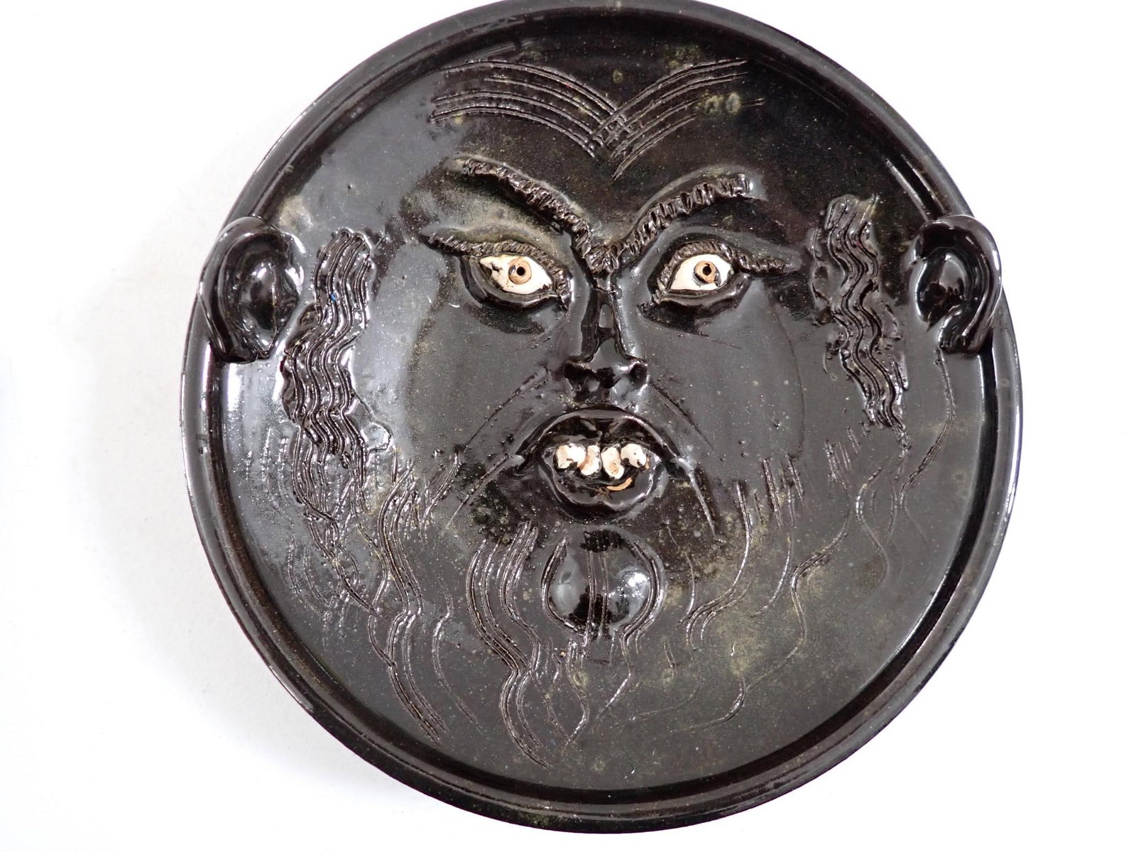 John Brock Folk Art Pottery Face Plate: Approximately 11" plate