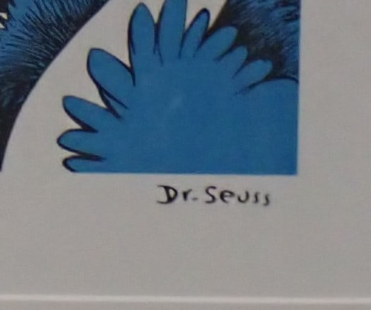 Horton Hears a Who Dr. Seuss print: Ltd. Edition Print Horton Hears a Who Then Horton Stopped Walking. The Speck-Voice Was Talking! Signed, no 1373/2500 Small dent and some small scratches on top of frame. Frame 15 1/2" x 21 1/2" print