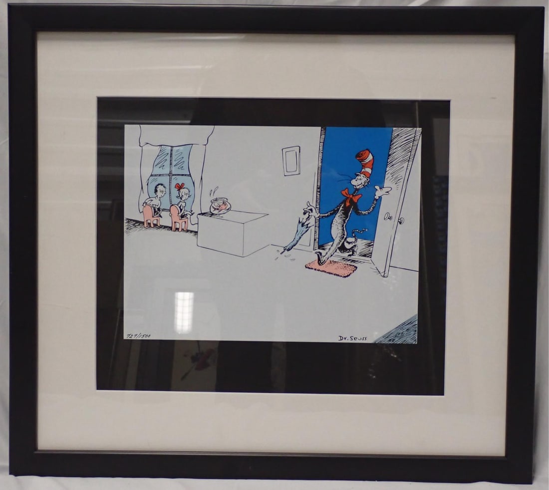 We Looked! Then We Saw Him Step In On the Mat: Dr. Seuss Ltd. Edition Print frame 11 1/2" x 19 1/2" print 11" x 13" signed no 727/1500 certificate of authenticity
