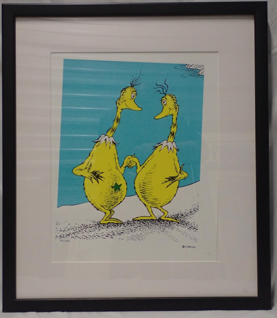 Star Belly Friends Dr. Seuss print: Ltd. Edition Print Frame 24" x 20 1/2" print 16" x 13" signed, no 876/1500 certificate of authenticity. Print is skewed in frame, needs adjusting