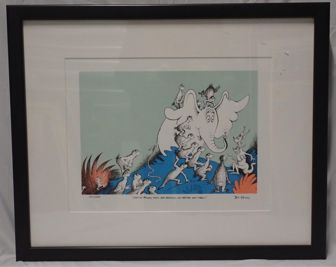 They've Proved They Are Persons, No Matter How Small!: Dr. Seuss Ltd. Edition Print Frame 17 1/2" x 21 1/2" print 10 1/2" x 14" Signed No 464/2500 certificate of authenticity small dent bottom of frame.