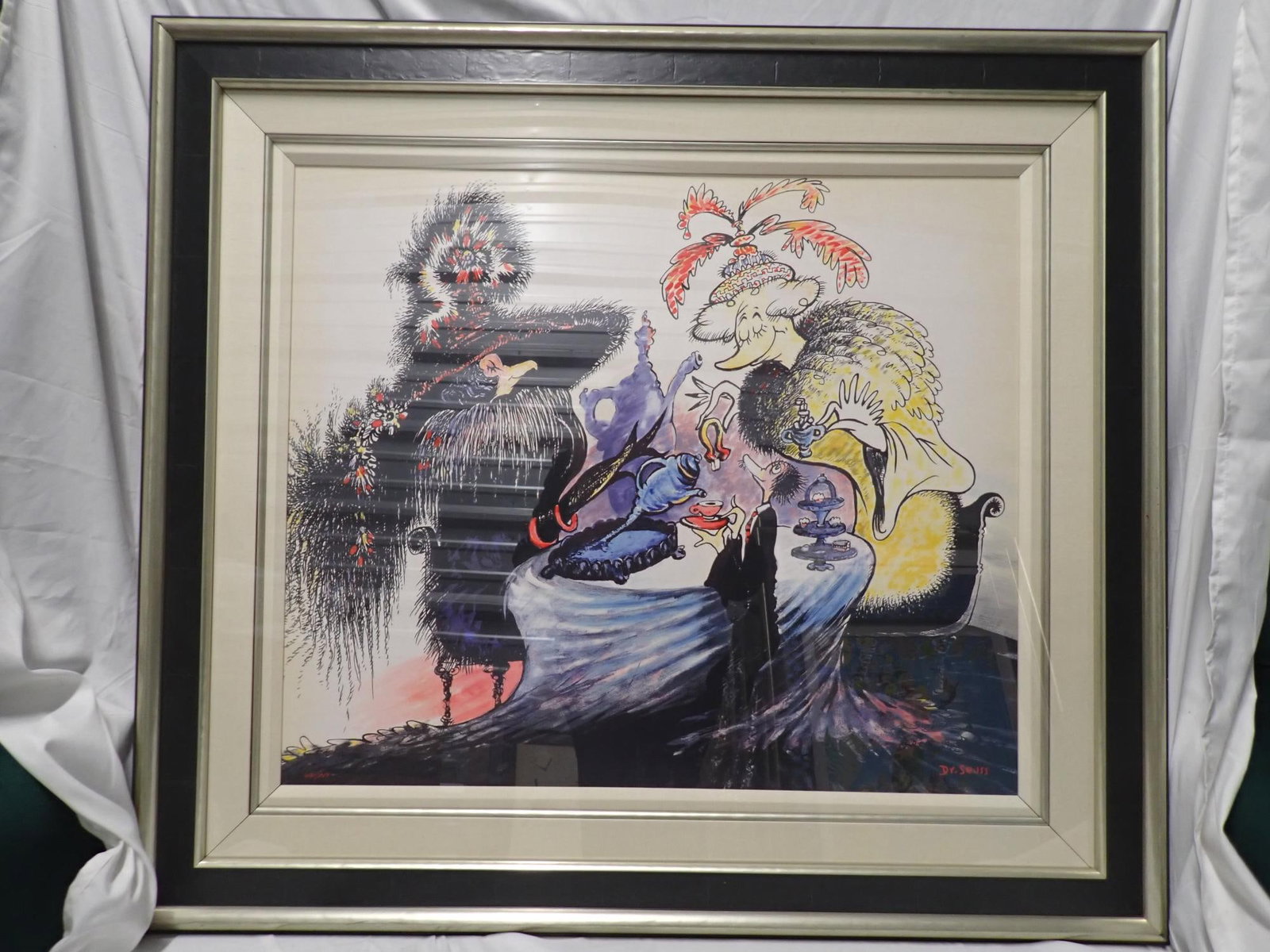 Raising Money for the Arts Dr. Seuss print: Ltd. Edition Print Frame 35" x 39" print 24" x 27" This is a print of the one and only time Ted Geisel offered on of his paintings for sale. signed no.491/850 Framed and matted. Print has some foxing