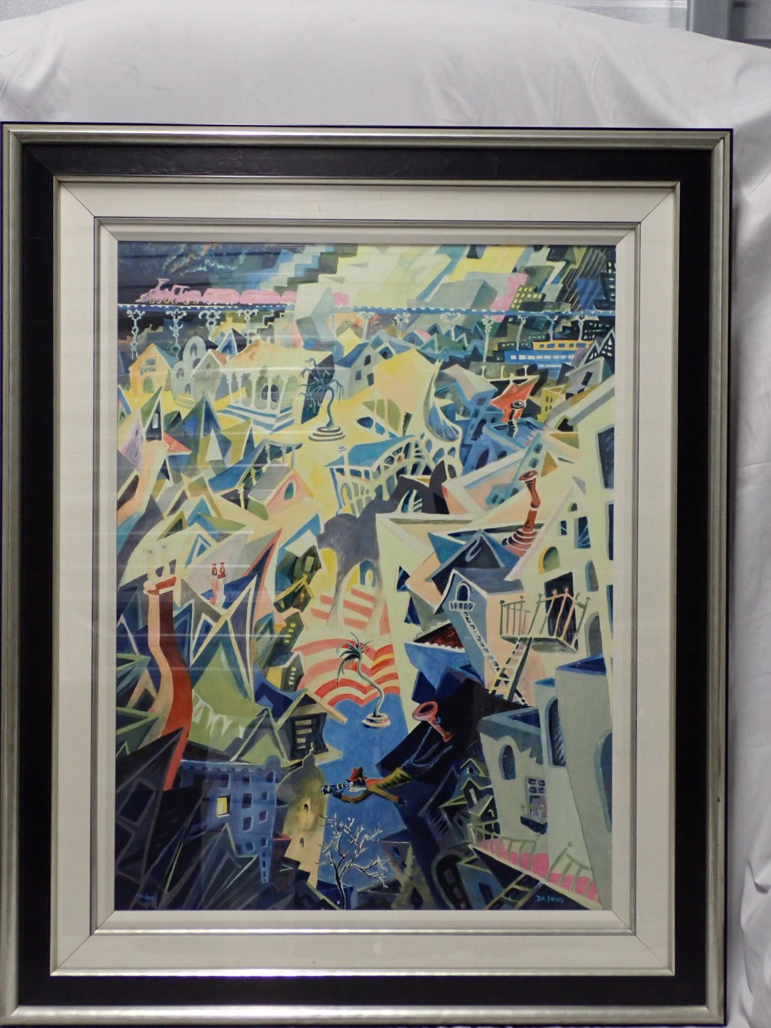 Cat Detective in the Wrong Part of Town: Dr. Seuss Ltd. Edition Print signed, No 721/850 Certificate of Authenticity Frame 42" x 34" print 31 1/2" x 23".