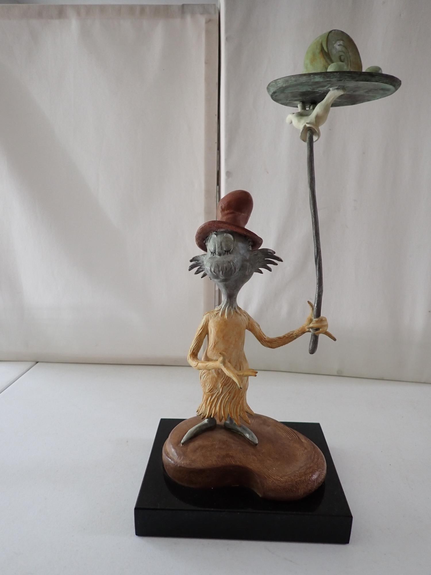 Dr. Suess Green Eggs and Ham Bronze statue. Approximately 18" high.: Marked on base but no certificate of authenticity. Statue 17? x 19?