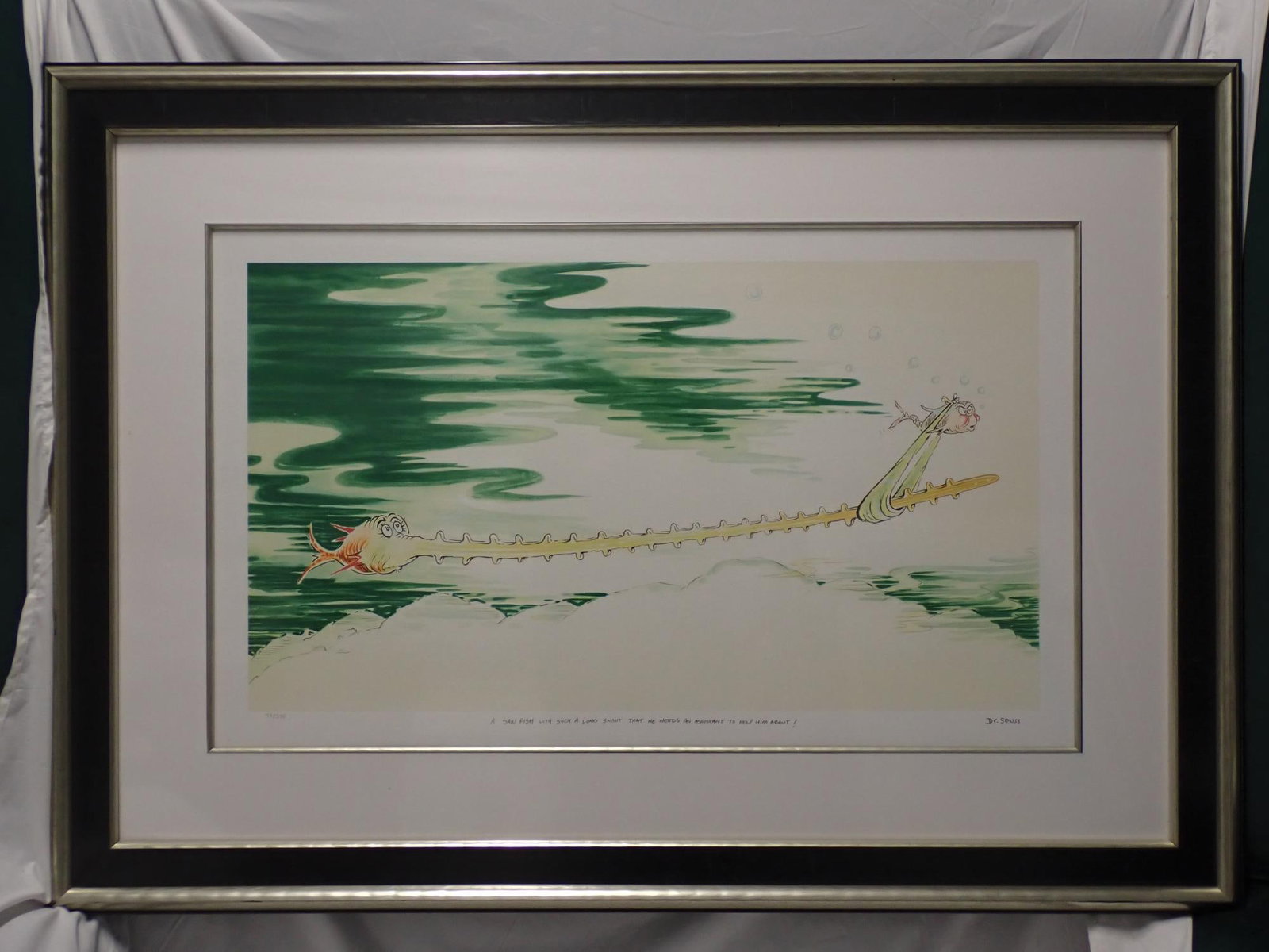 A Saw Fish with Such a Long Snout...: Dr. Seuss Ltd. Edition print A Saw Fish with Such a Long Snout that he Needs an Assistant to Help Him Out! Signed No 73/375 The original painting of Sawfish with Such a Long Snout was created for