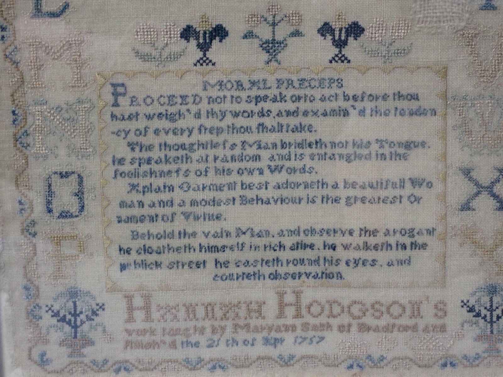 1757 Hannah Hodgson Sampler - 4