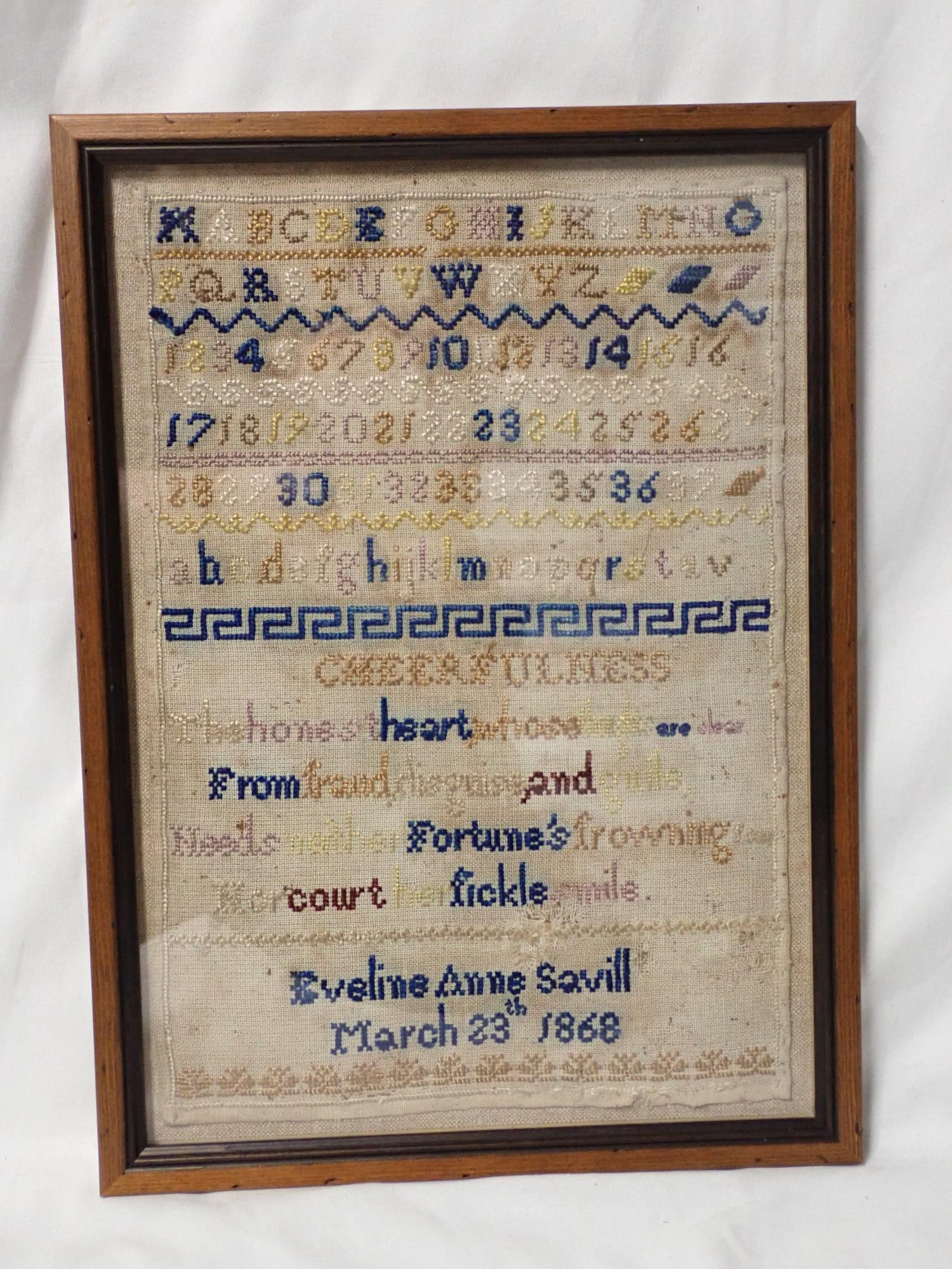 1868 Eveline Anne Savill Sampler - 2