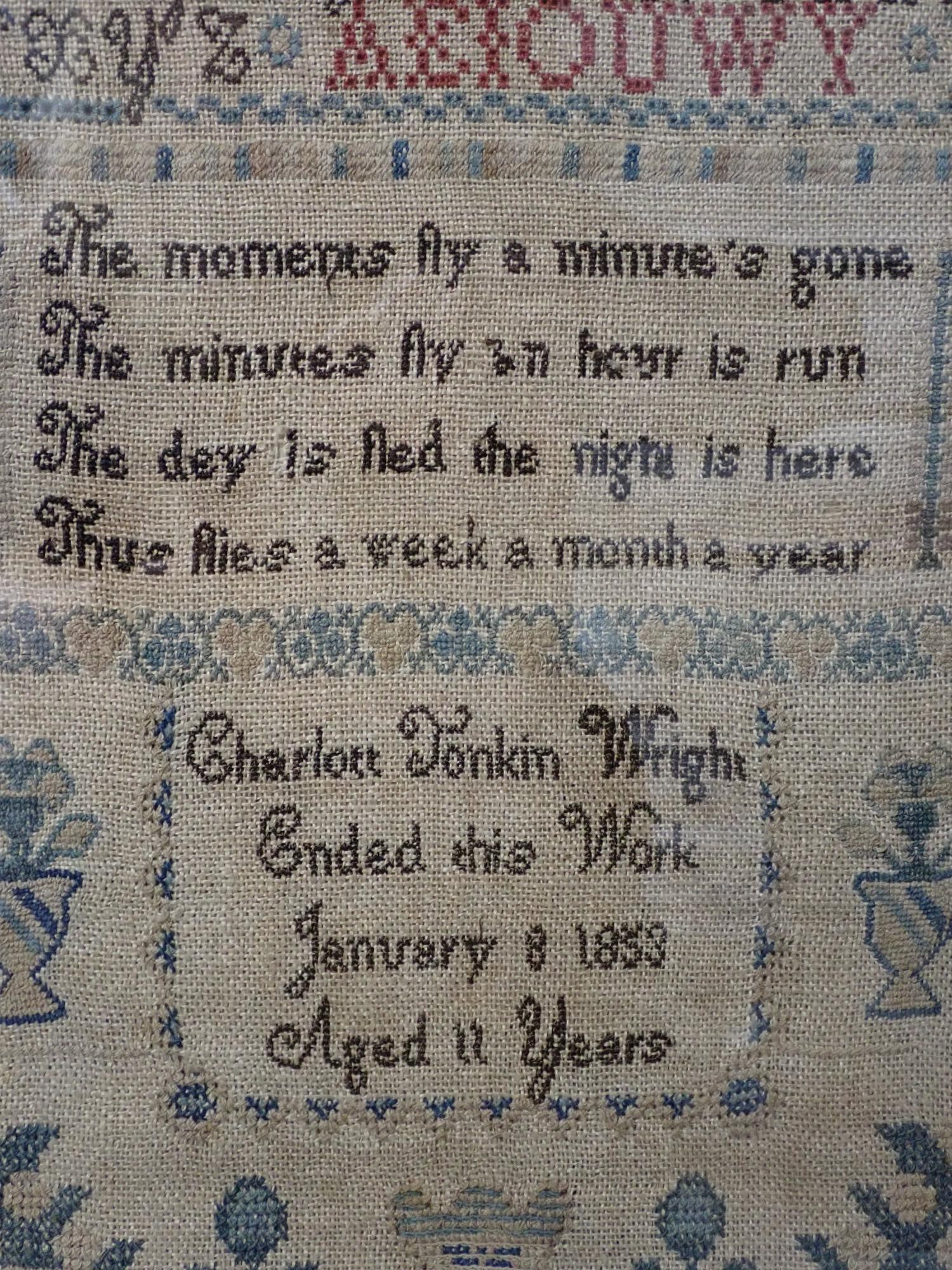 1853 Charlott Tonkin Wright Sampler - 2