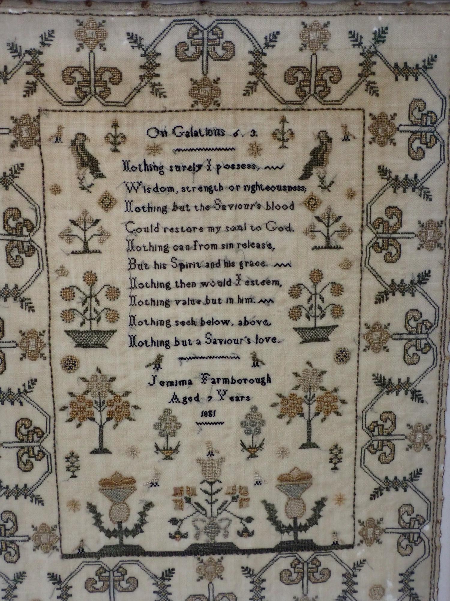1851 Jemima Farmborough Sampler - 2