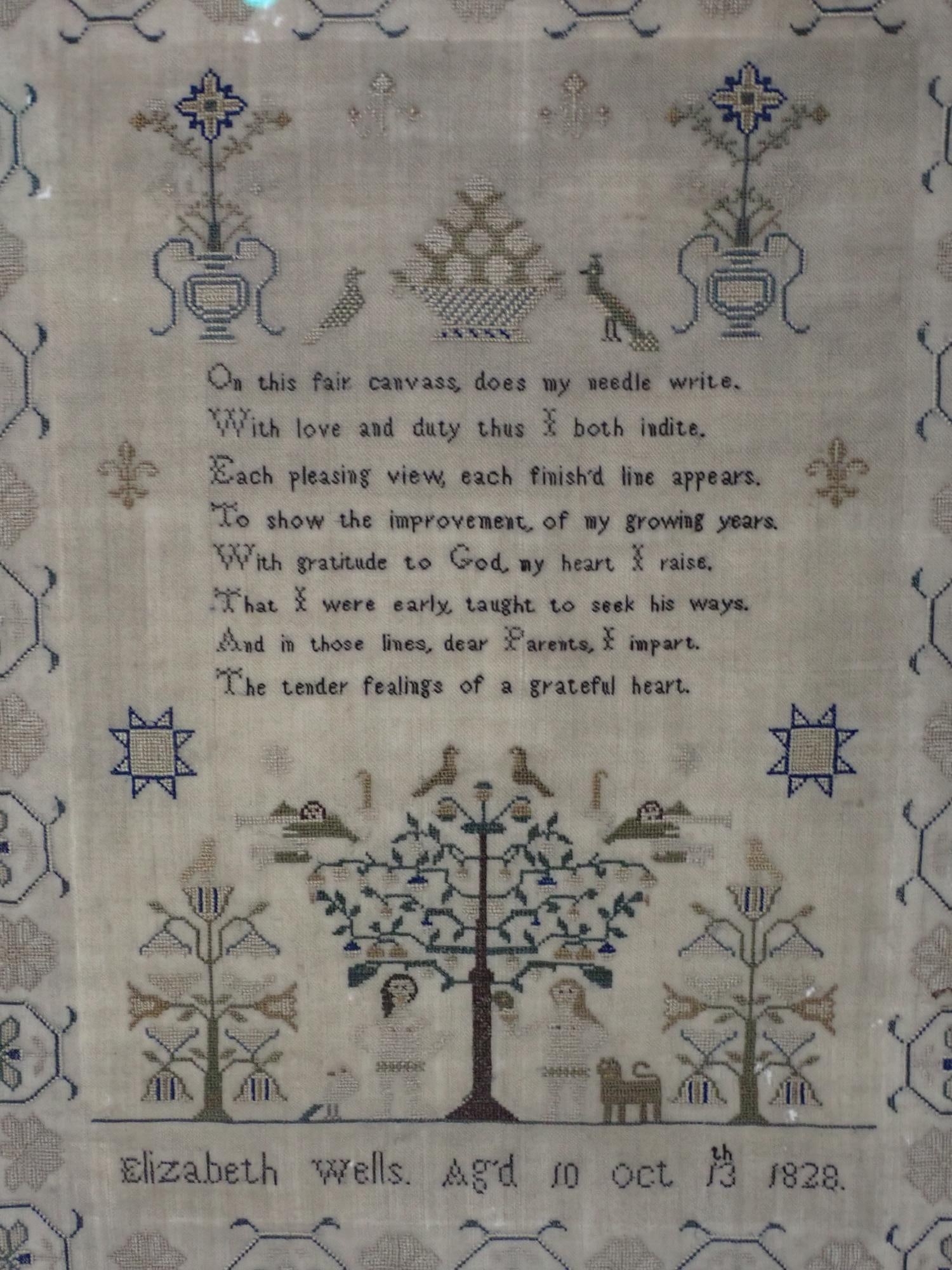 1828 Elizabeth Wells Sampler - 3