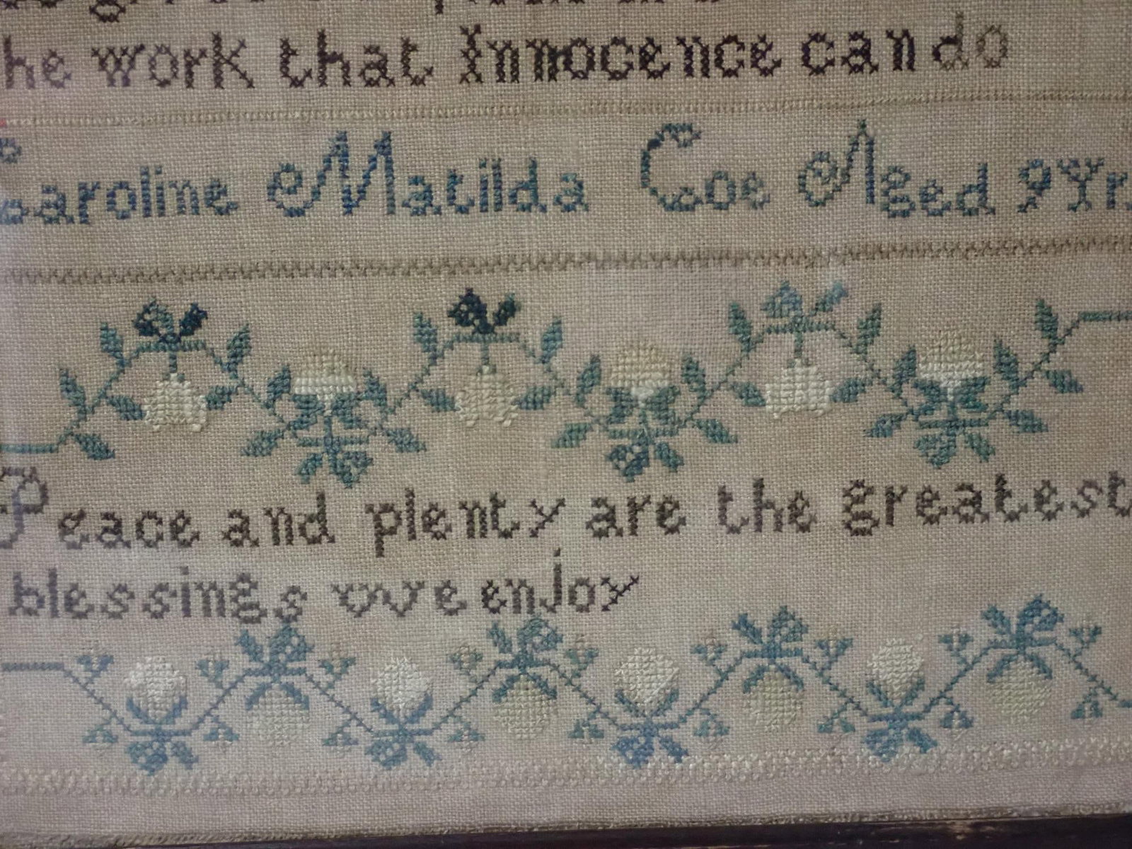 1836 Caroline Matilda Coe Sampler - 3