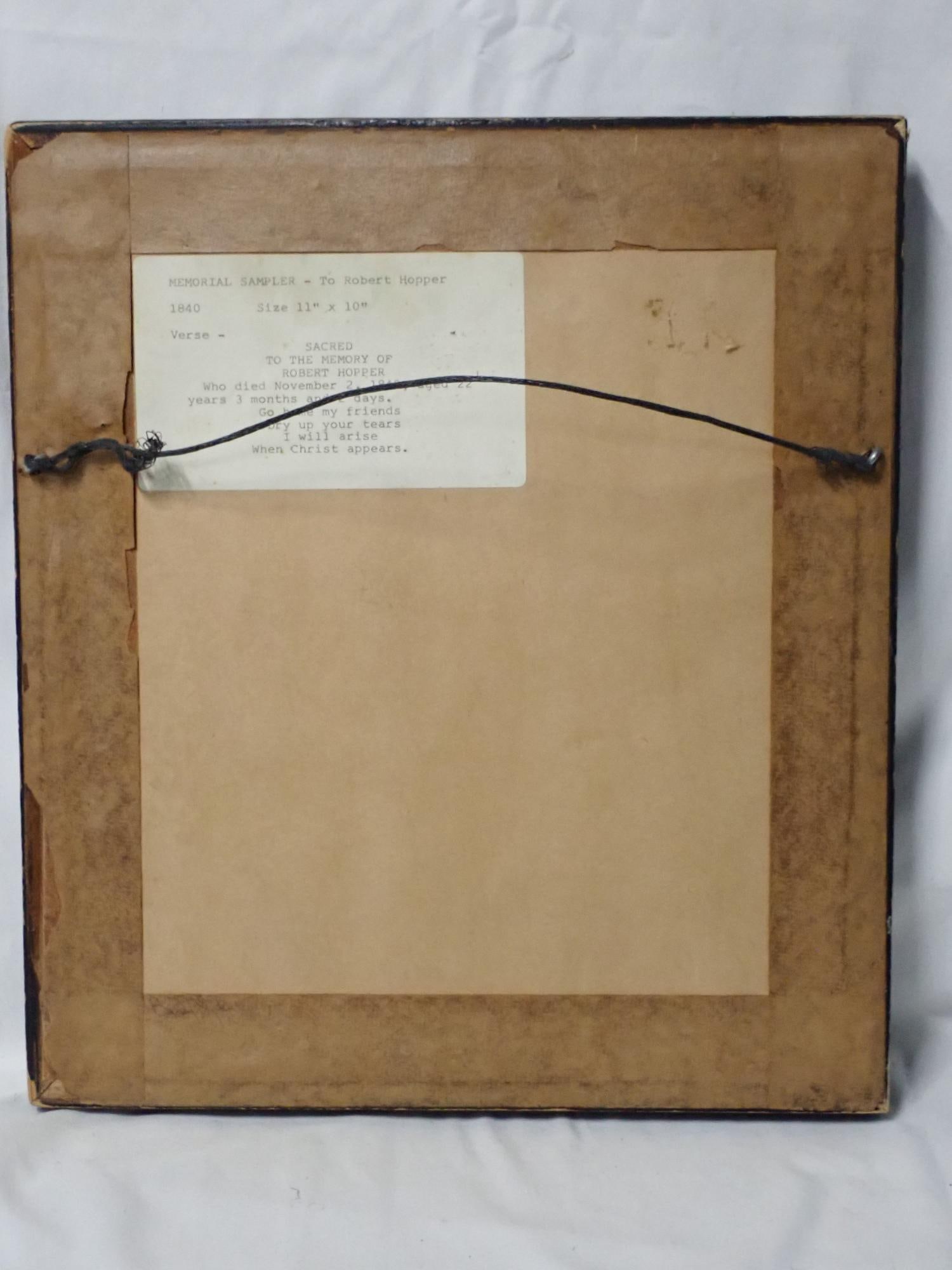 1840 Funerary Robert Hopper Sampler - 5