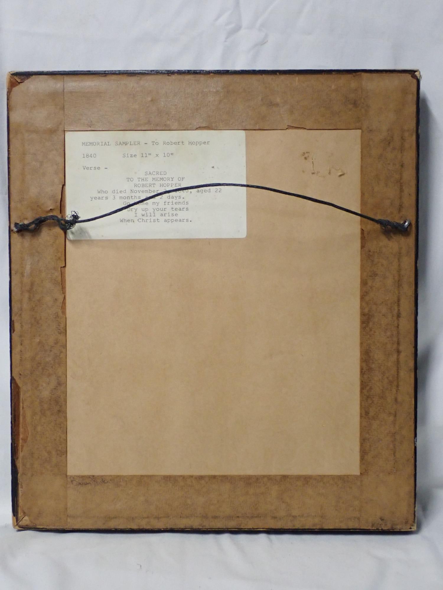 1840 Funerary Robert Hopper Sampler - 6