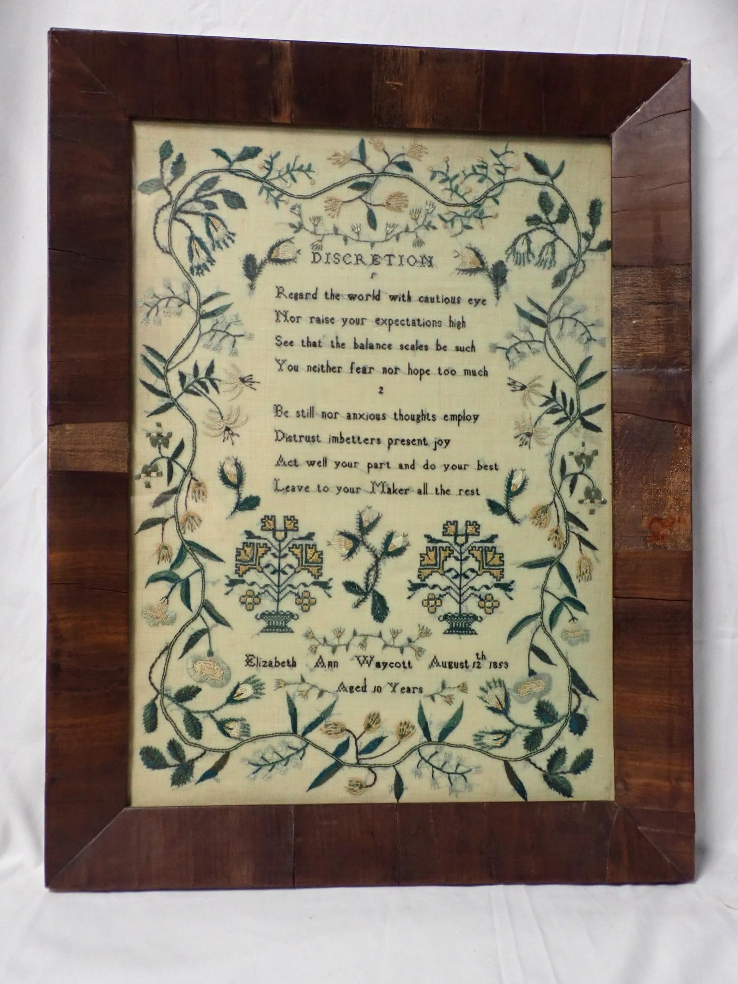 1853 Elizabeth Ann Waycott Sampler - 2