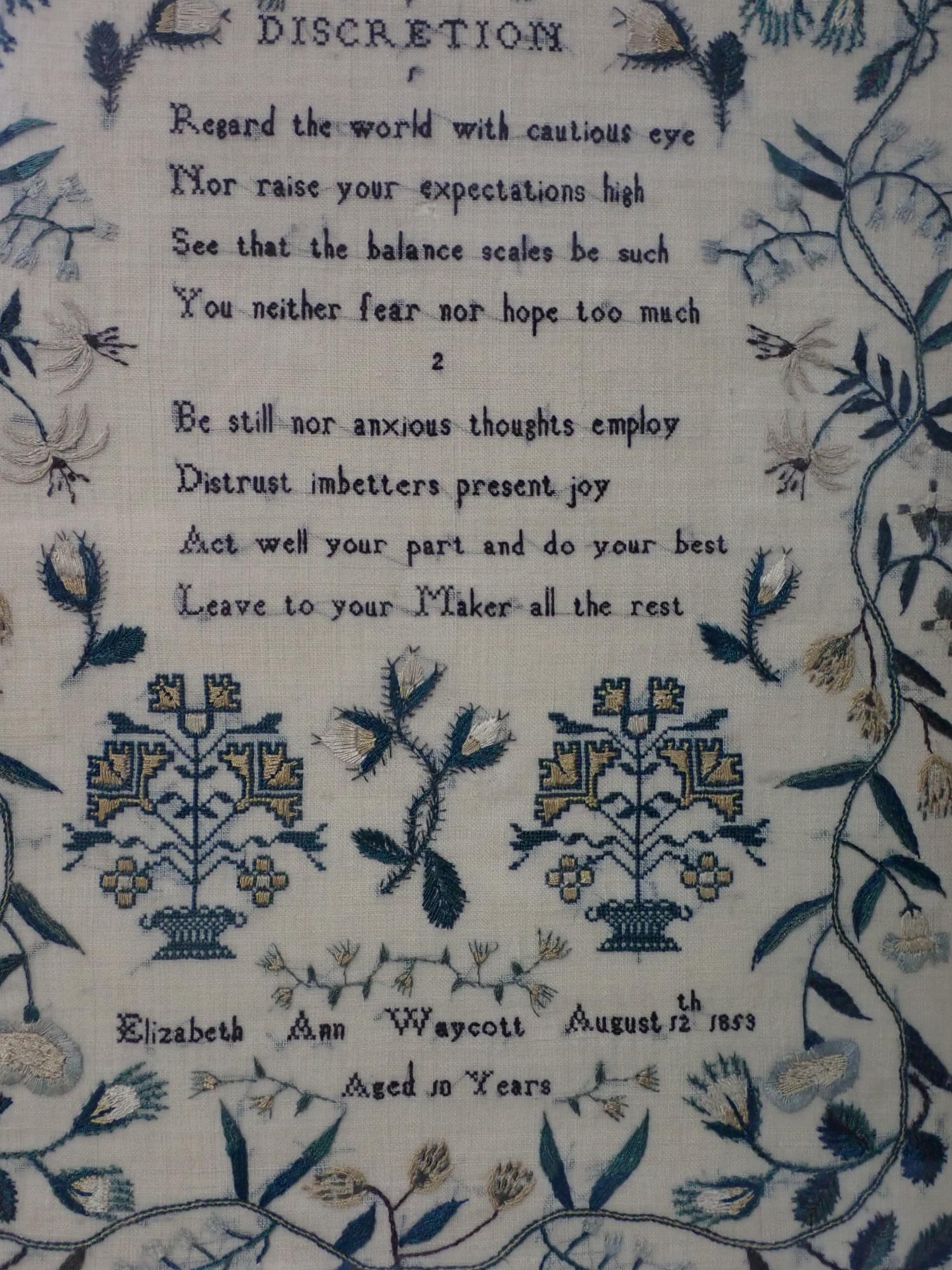 1853 Elizabeth Ann Waycott Sampler - 3