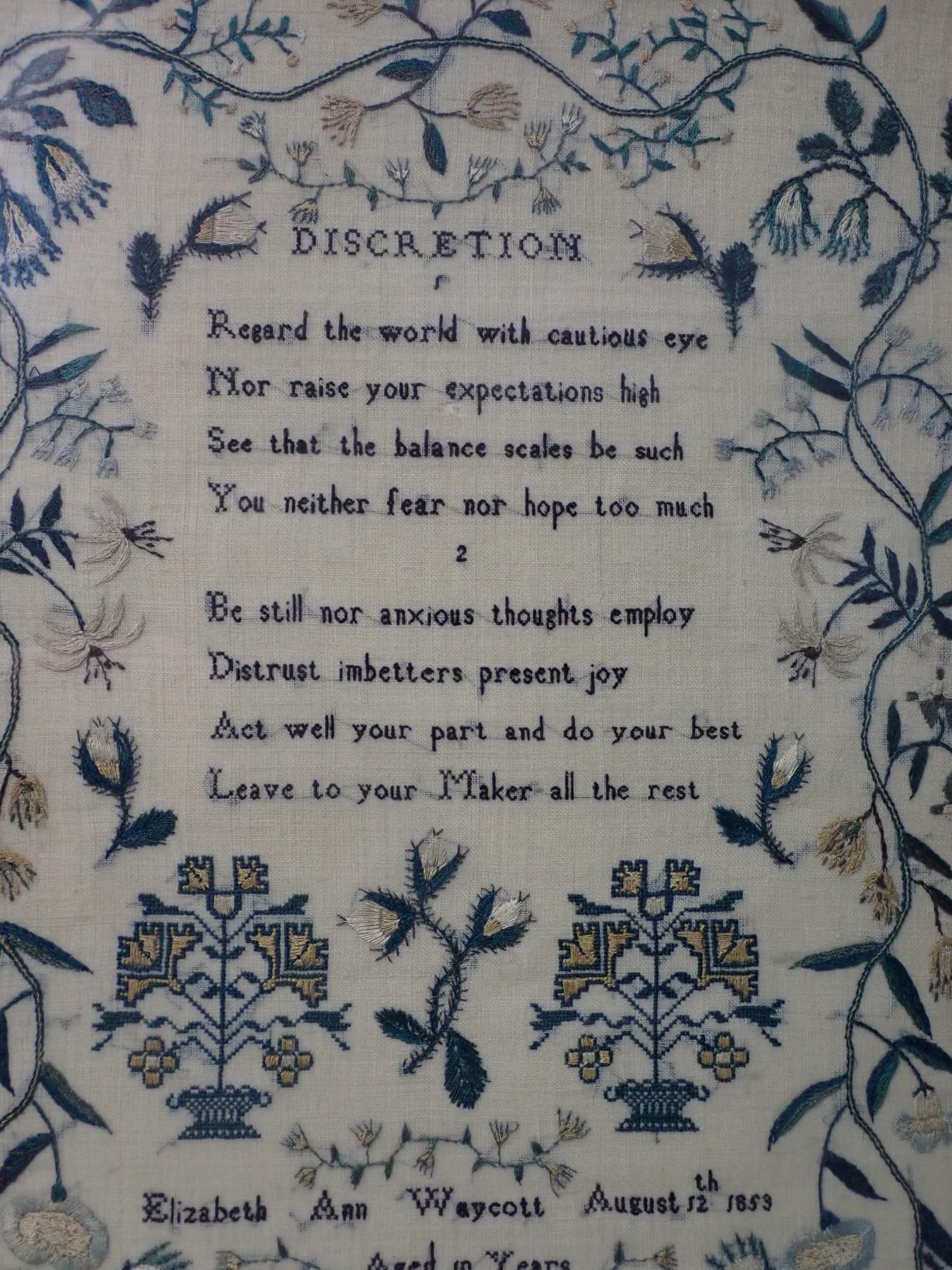 1853 Elizabeth Ann Waycott Sampler - 4