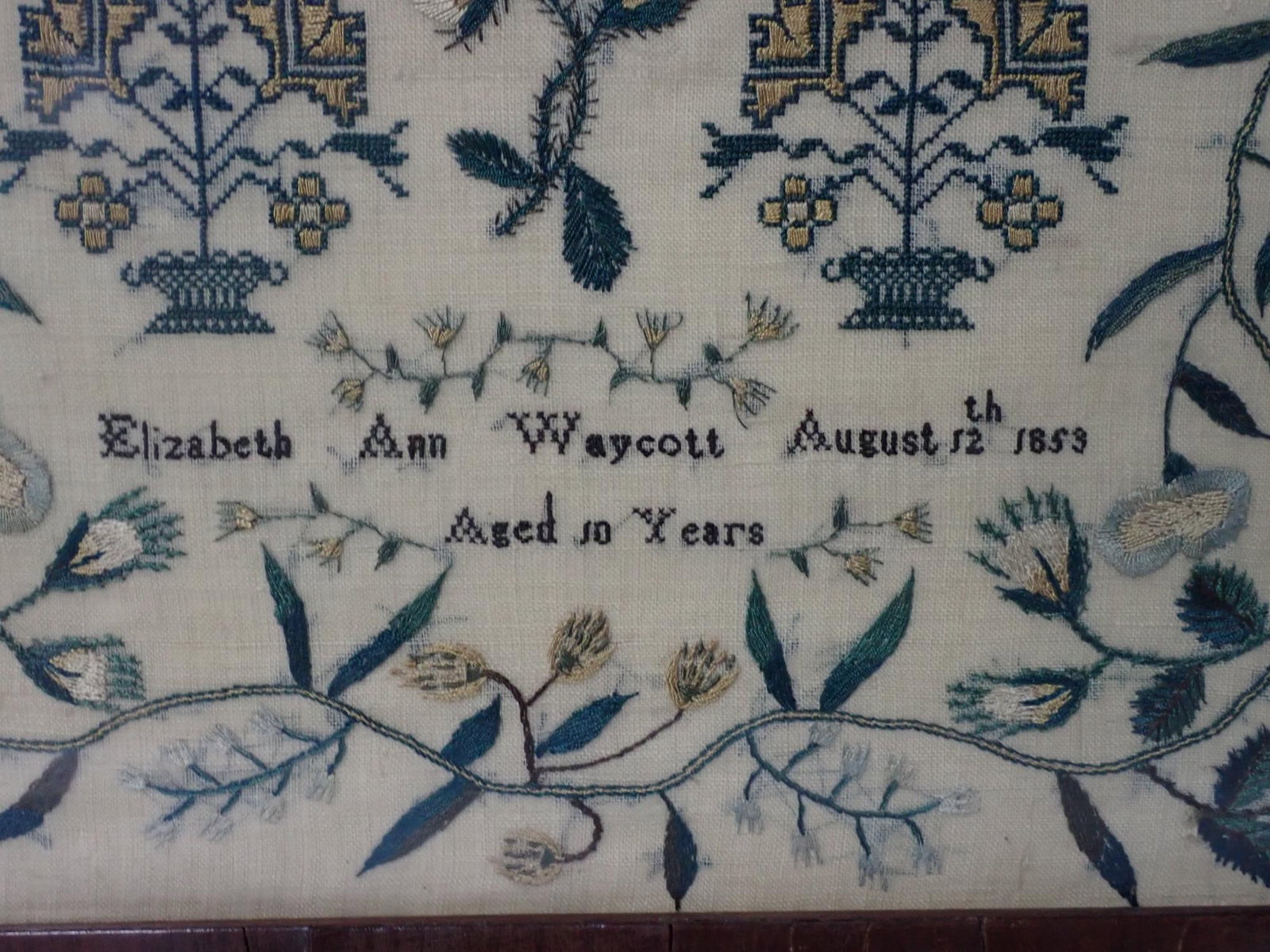 1853 Elizabeth Ann Waycott Sampler - 5