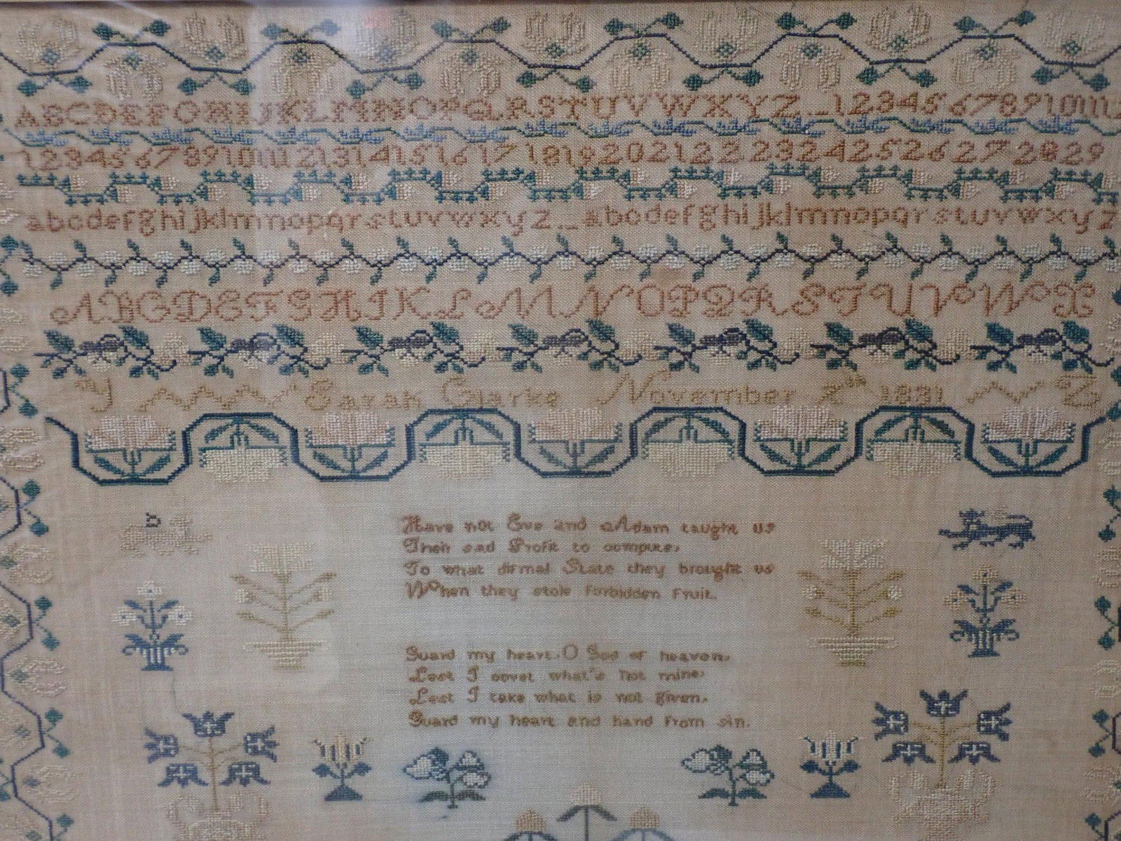 1831 Sarah Clarke Sampler - 7