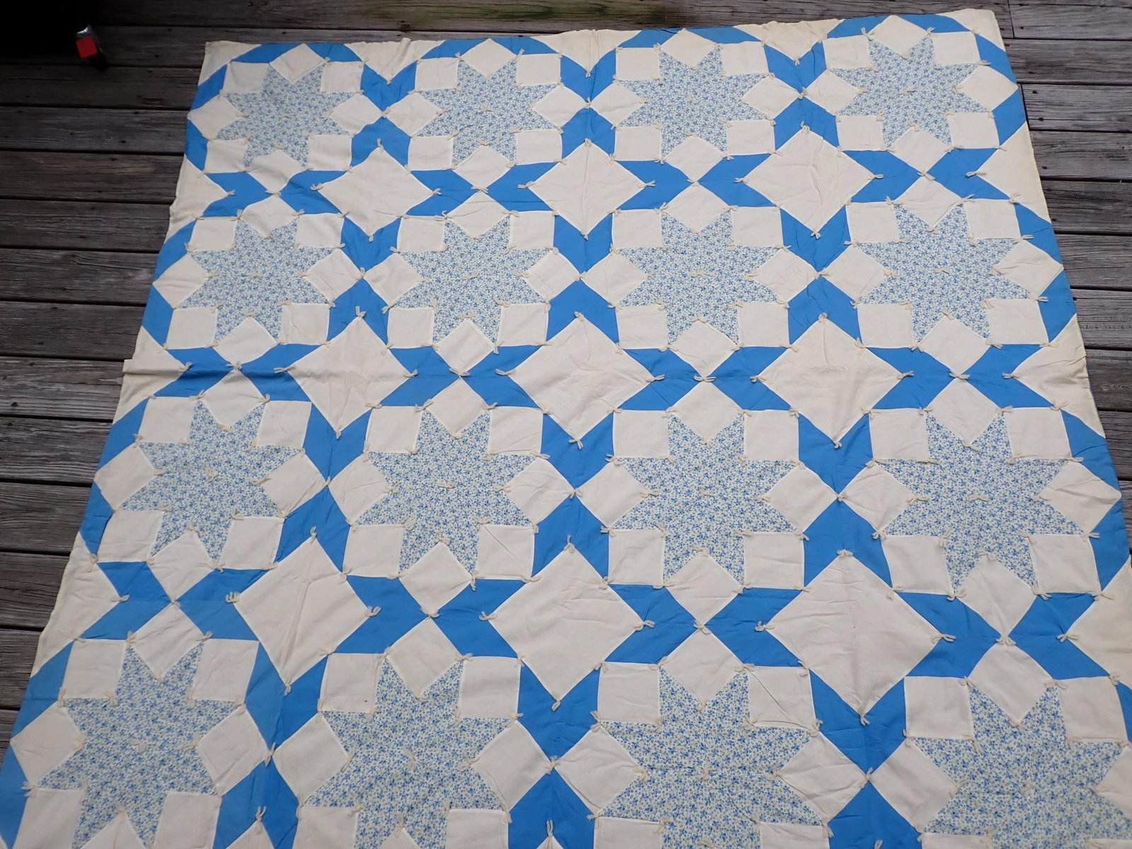 Quilt - Eight Point Star 1950: Appr. 78" x 77". Some small stains. See pictures