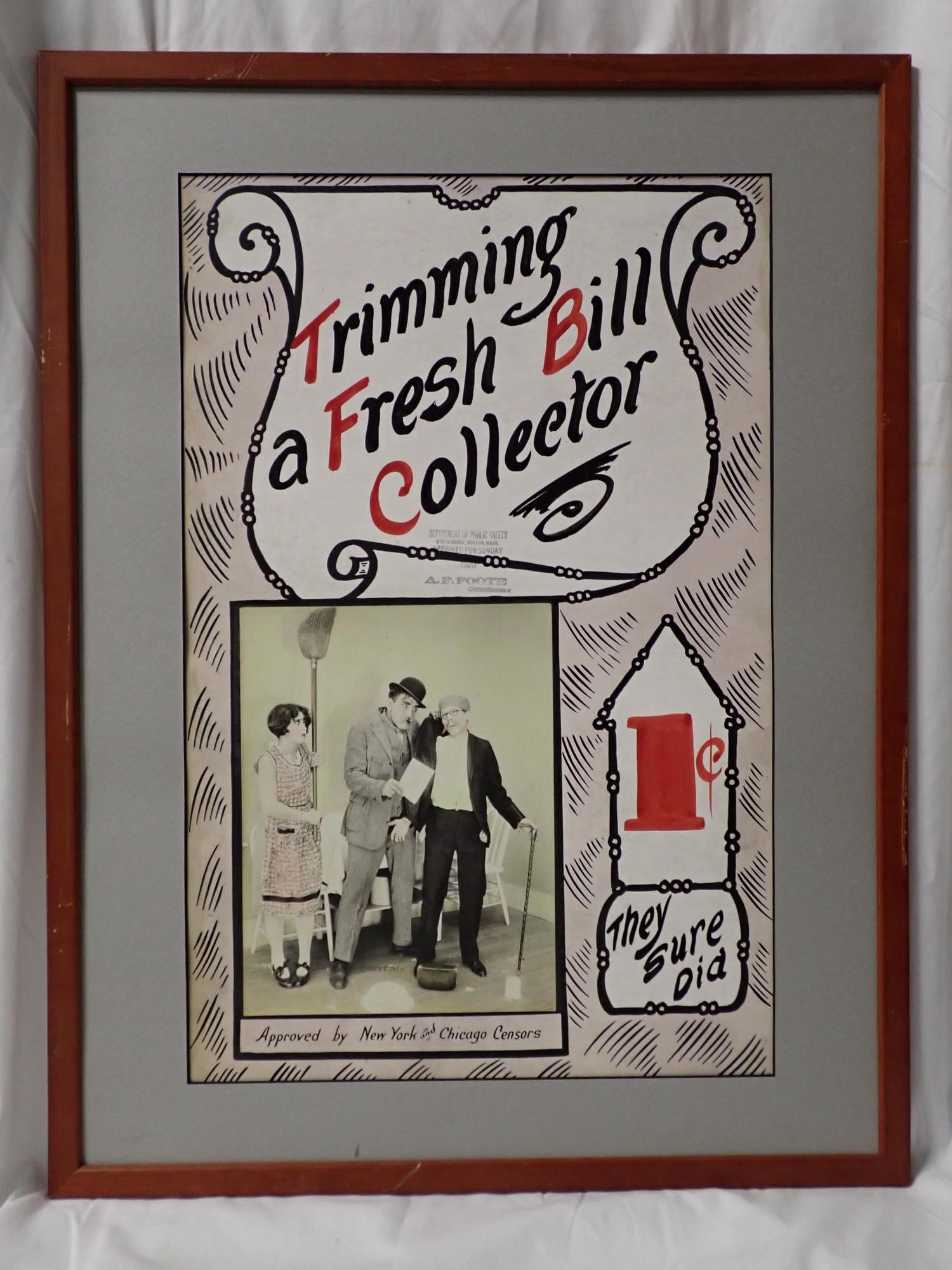 Trimming a Fresh Bill Collector: No glass. Poster good condition. 14 cards good condition. Frame 25" x 19" Poster 20"x 13". The consigner states that these items were acquired from the estate of the Manager of White City Amusement