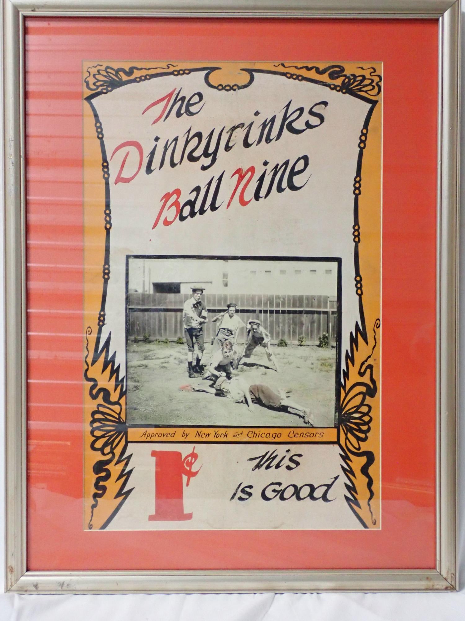 The Dinkyrink Ball Nine: Poster good condition. 14 cards good condition Frame 25" x 19". Poster 20" x 12". The consigner states that these items were acquired from the estate of the Manager of White City Amusement Park