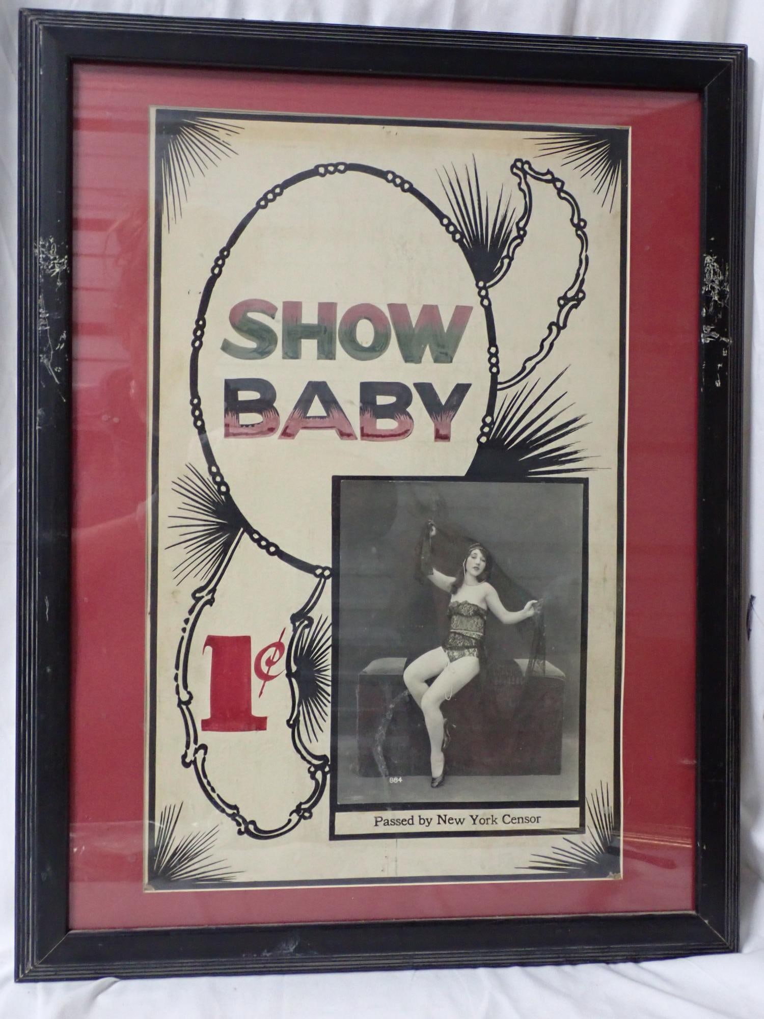 Show Baby: Poster good condition. Full set of cards good condition. Frame 27" x 21". Poster 21" x 13". The consigner states that these items were acquired from the estate of the Manager of White City Amusement