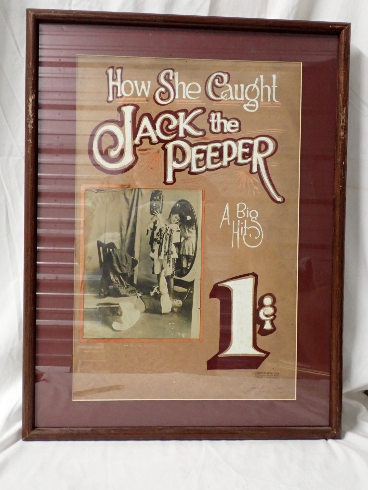 How She Caught Jack the Peeper: Full set of cards good condition. The consigner states that these items were acquired from the estate of the Manager of White City Amusement Park Arcade in Shrewsbury, MA (near Worcester).