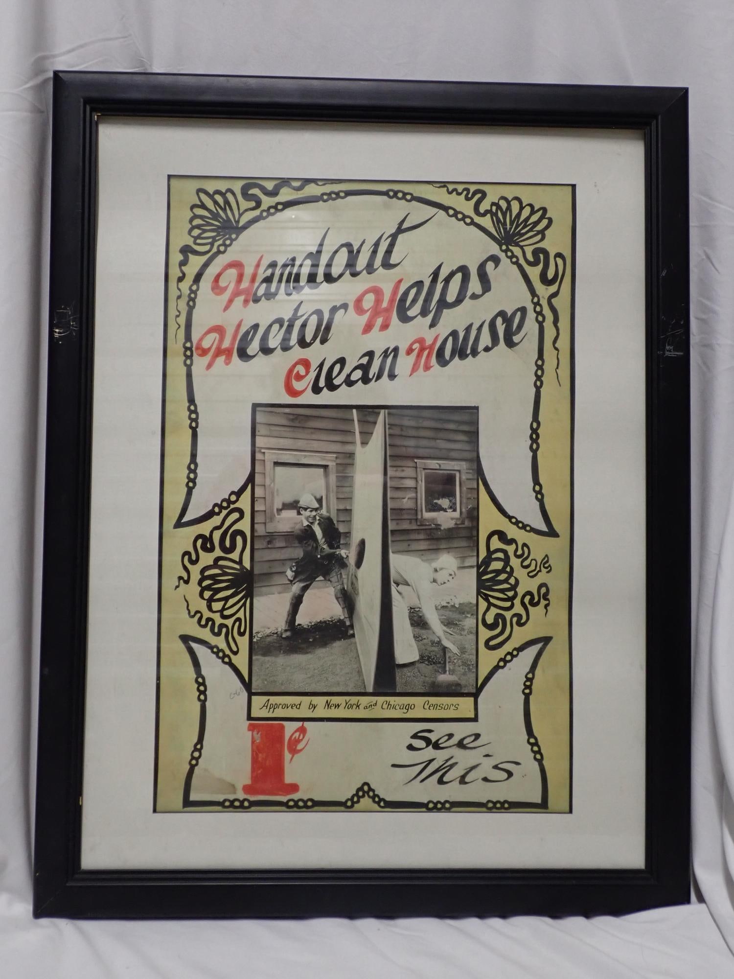 Handout Hector Helps Clean House: Poster good condition. Frame 26" x 20". Poster 20" x 13". cards in excellent condition. The consigner states that these items were acquired from the estate of the Manager of White City Amusement Park