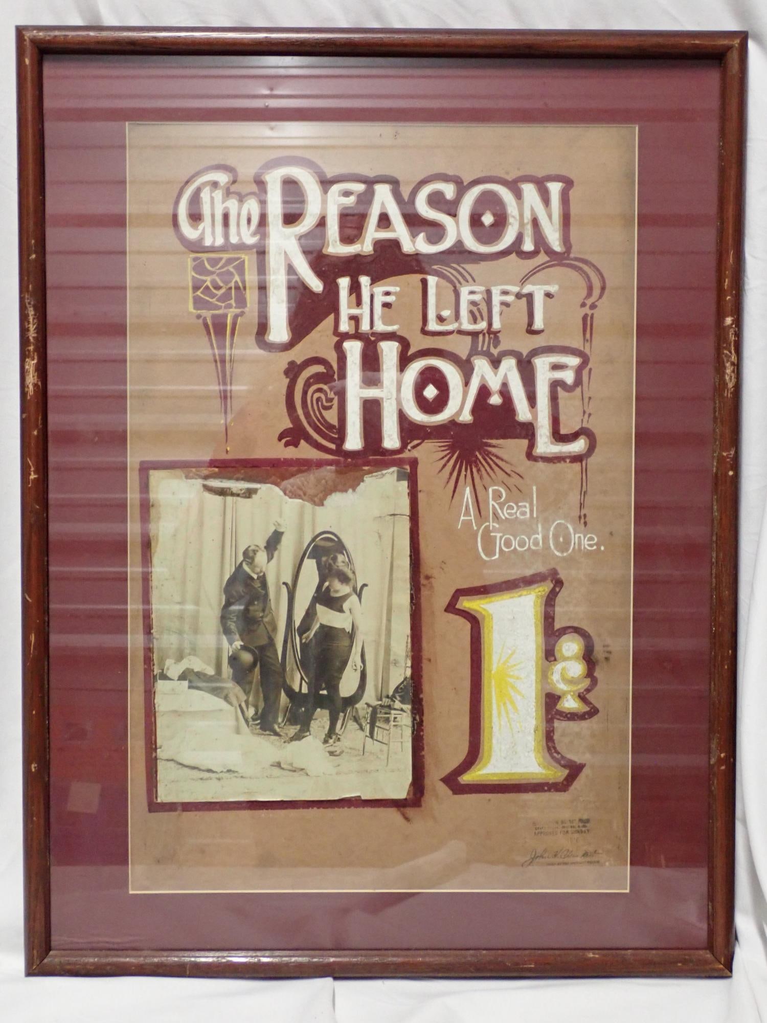 Wine Women & Song & Other Posters: 2 posters have staining and tearing. French Cook Disapproved. Others overall good. Frame 25" x 19" Poster 20" x 13"), 6 poster French Cook, Disapproved, Between Dawn and Daybreak, Following a Bad Exam