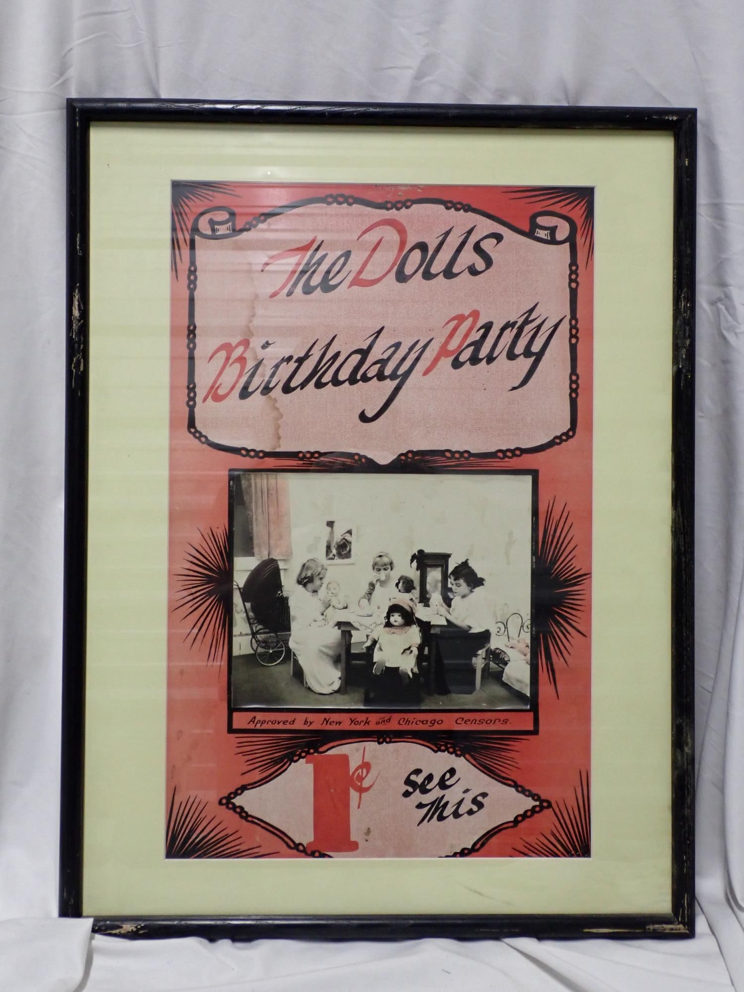 Jack and Jill and Other Mutoscope Posters: Jack and Jill (tear bottom left corner, red dark circle on bottom left. Frame 25" x 19", poster 21" x 13", Physical Culture Girls (some fading. frame 25" x 19", poster 20" x 13", The Dolls Birthday