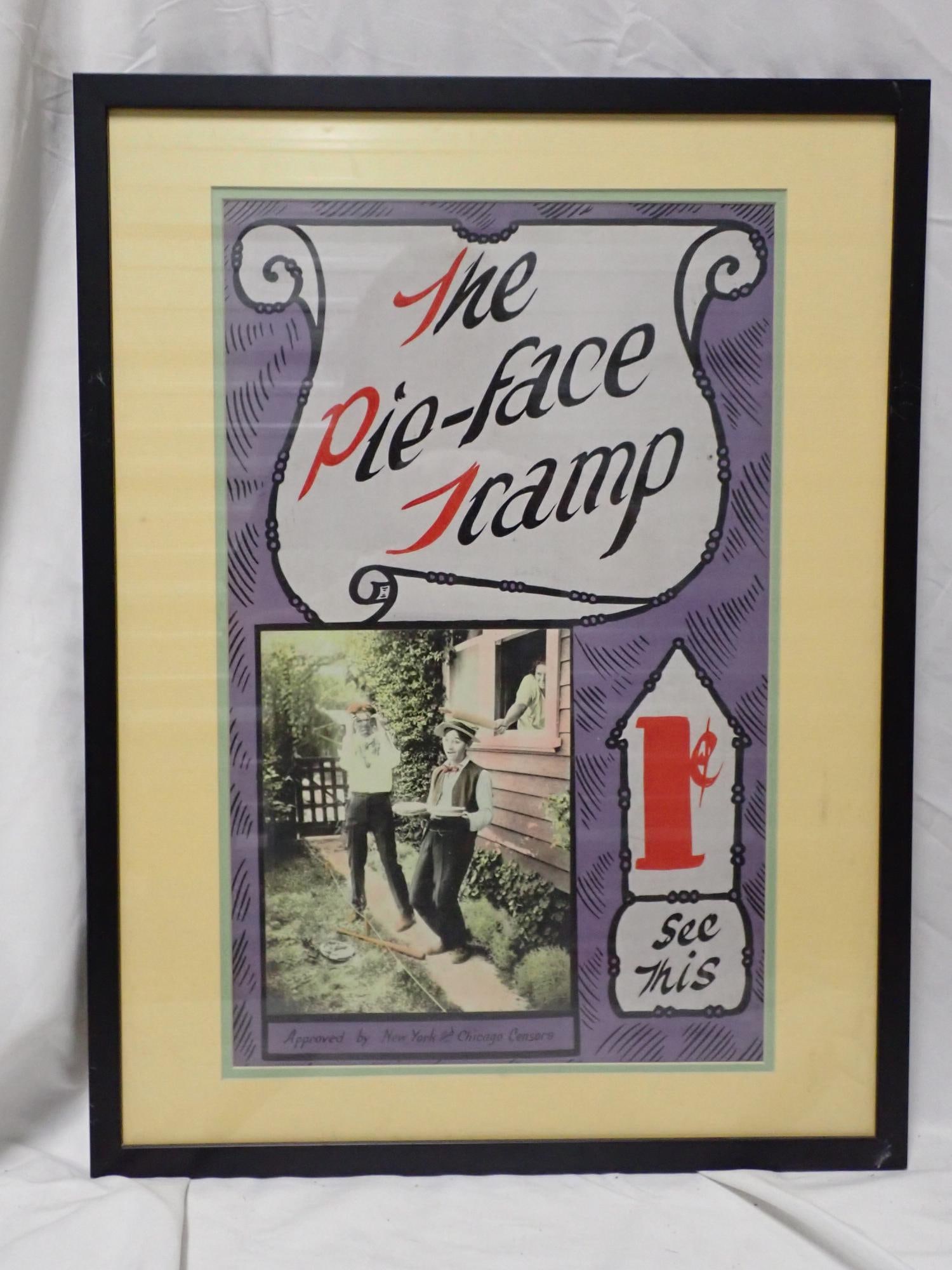 The Pie Face Tramp & Other Mutoscope Posters: The Pie Face Tramp (good condition, frame 25"x 19", poster 20" x 13"), , A Family Argument Zowie! (good condition, frame 25" x 19", poster 20" x 13"), Abie's Irish Rose (good condition, frame 25" x