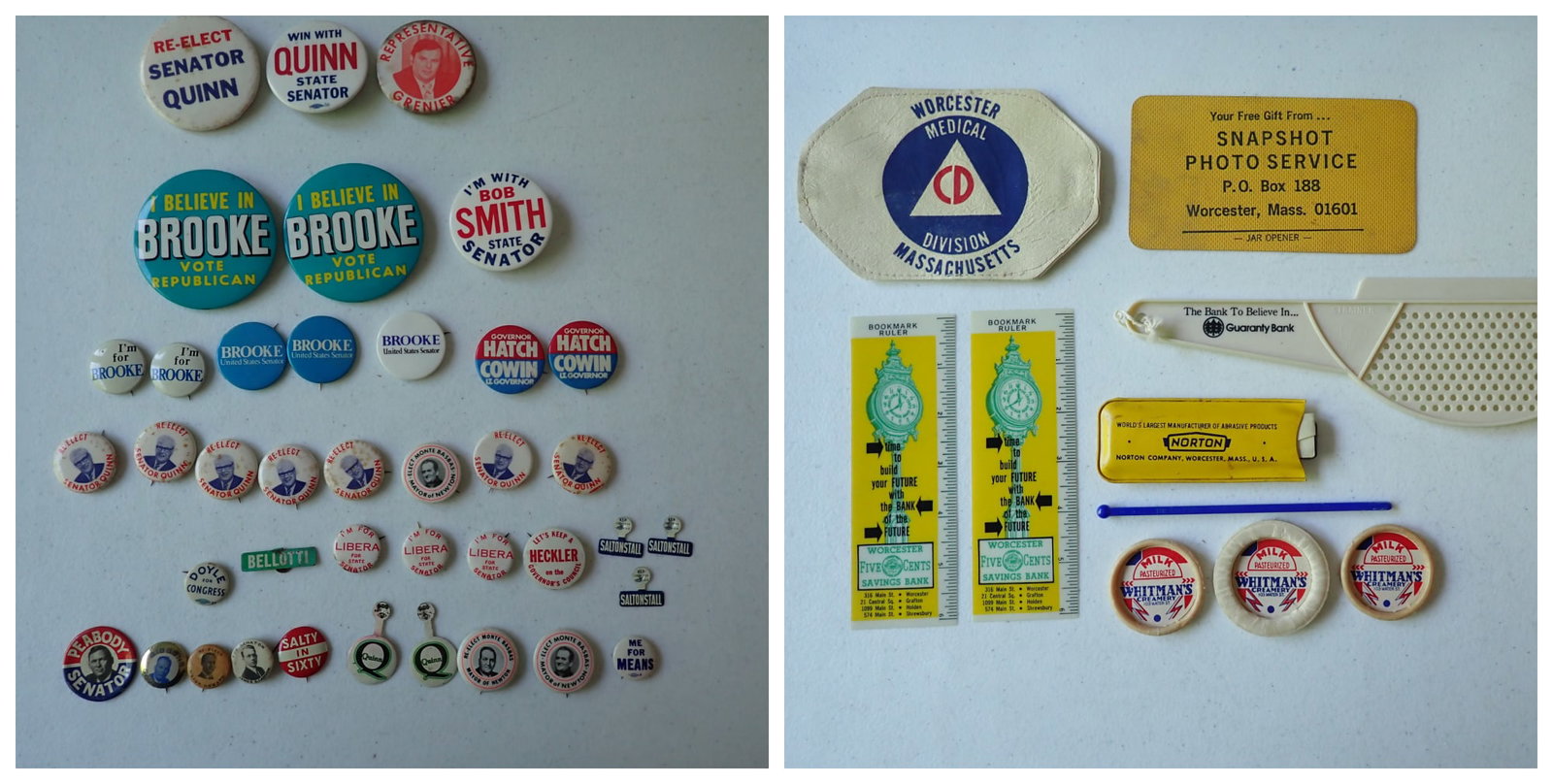 Worcester Political Pinback Buttons & Other Worcester Advertising (1 of 17)