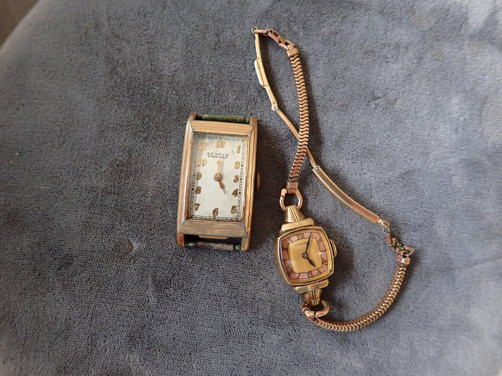 10K Gold Filled S & W Hamilton & Benrus Watches: Benrus Watch has stainless back.