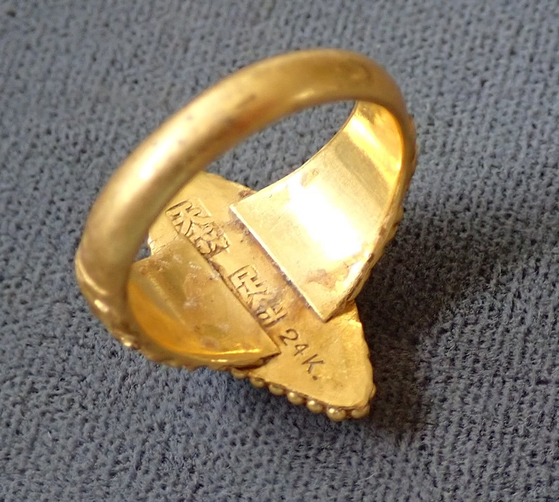 24K Gold Ring with emerald stone - 2