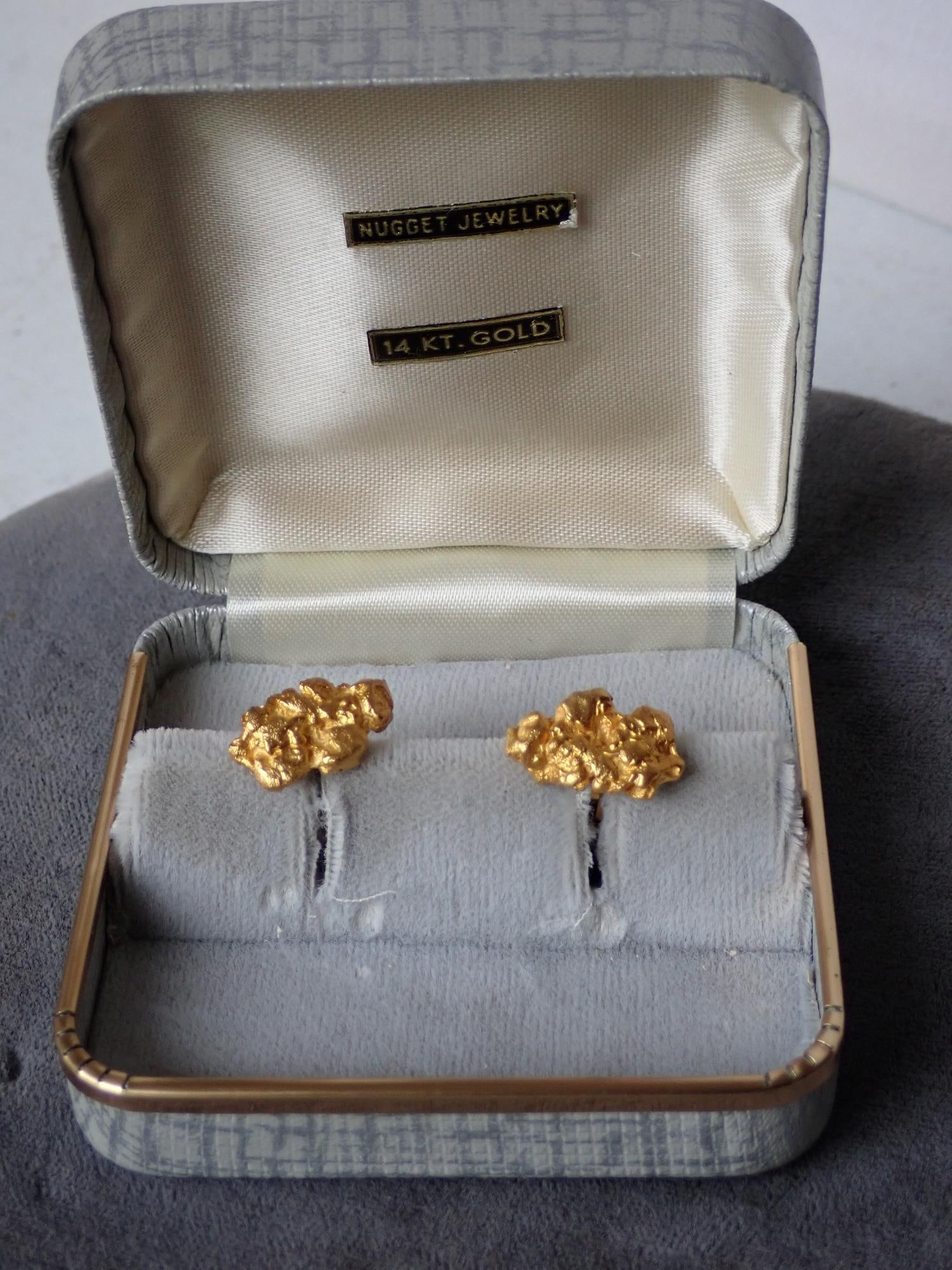 14K Nugget Cuff Links in Box: 9.2 Grams