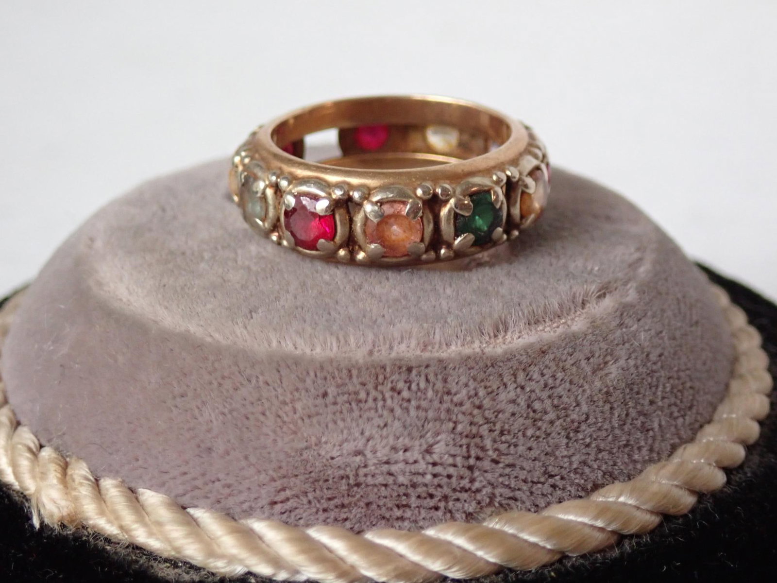 14K Marked GB Ring: Synthetic Stones - 6.3 grams - size will be added