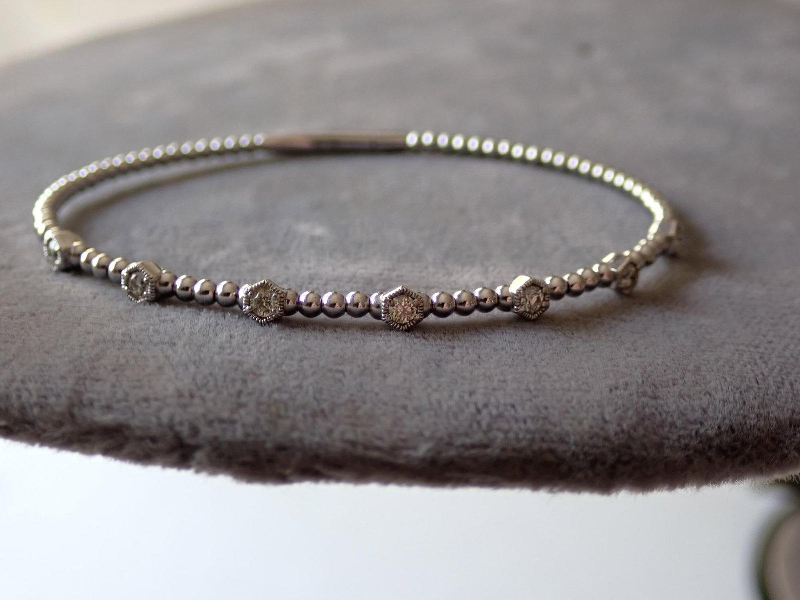 14K White Gold & Diamond Bracelet or Cuff: Flex Steele and 14K and diamonds - 5.7 grams