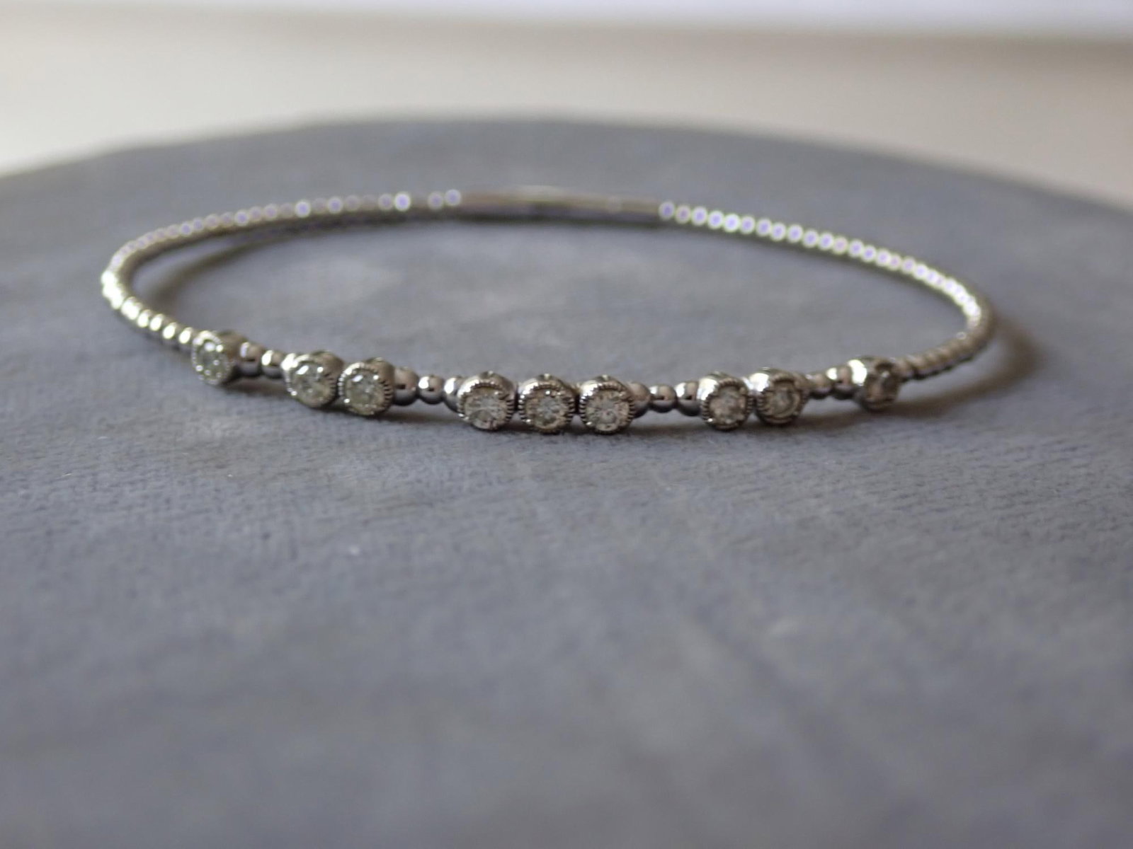 14K White Gold & Diamond Bracelet or Cuff: Flex Steele and 14K and diamonds - 5.3 grams