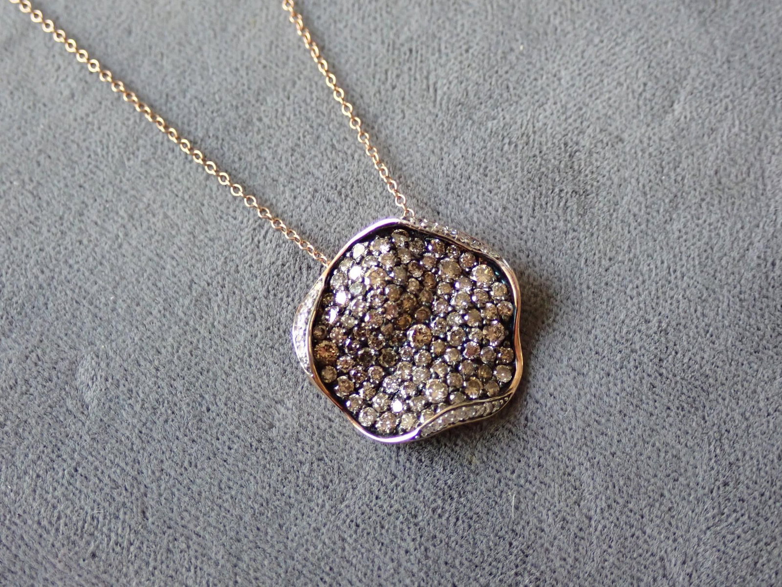 14K Rose Gold with Chocolate Diamonds Necklace: and Pendant - 5.6