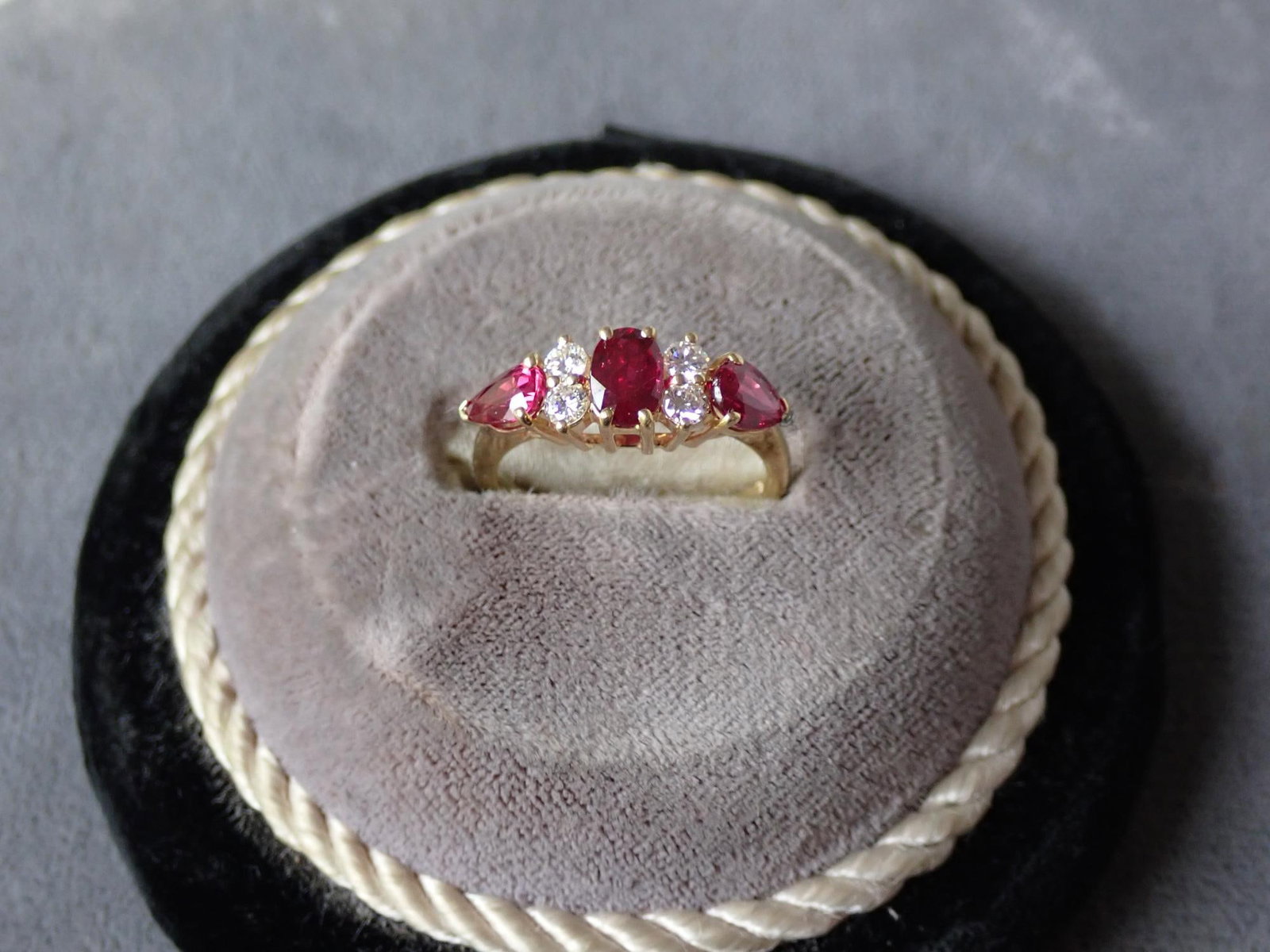 Ruby & Diamond 18K Ring: 18k Ruby diamond 5.8 x 3.7, 5.6 x 3.7 - 3.1 Grams - Size will be added