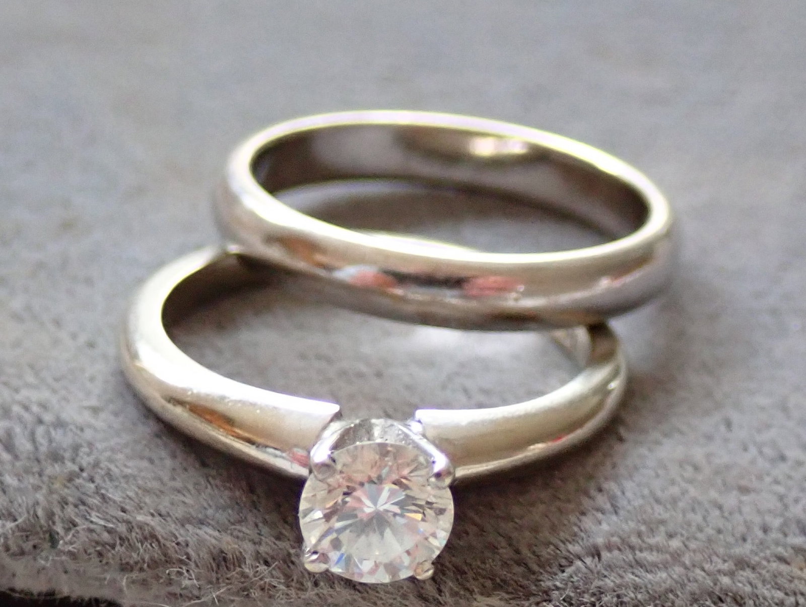 14k White Gold Diamond Ring and Band: Marked 1 GM White Gold Set - Size 5 1/2. 5mm diamonds. 5.4