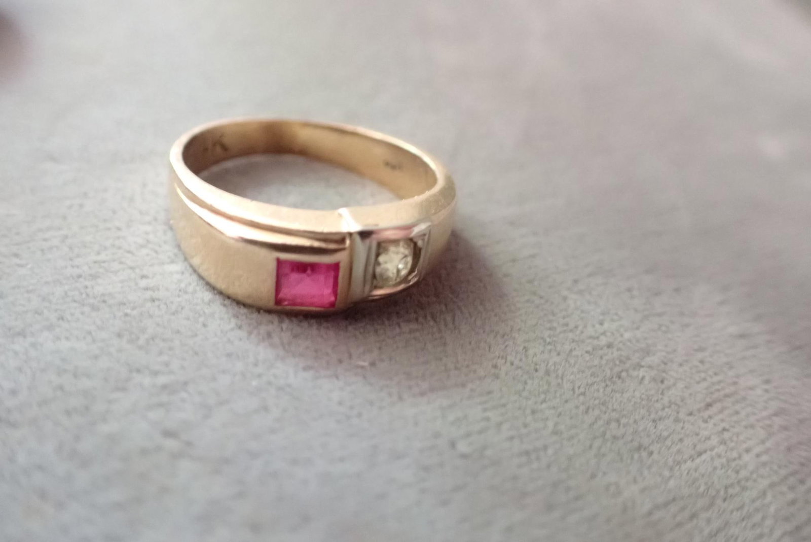 14K Old Mne Cut Diamond and Ruby 3mm Ring - 2