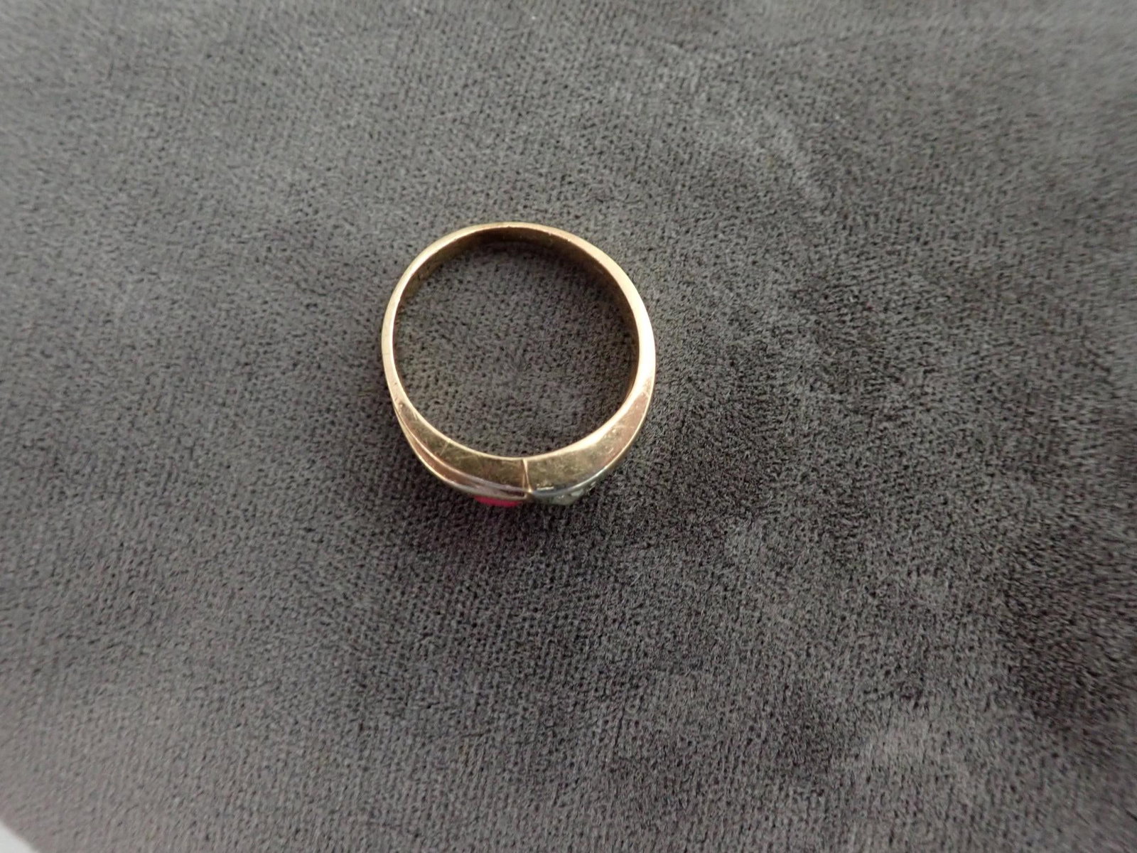 14K Old Mne Cut Diamond and Ruby 3mm Ring - 4